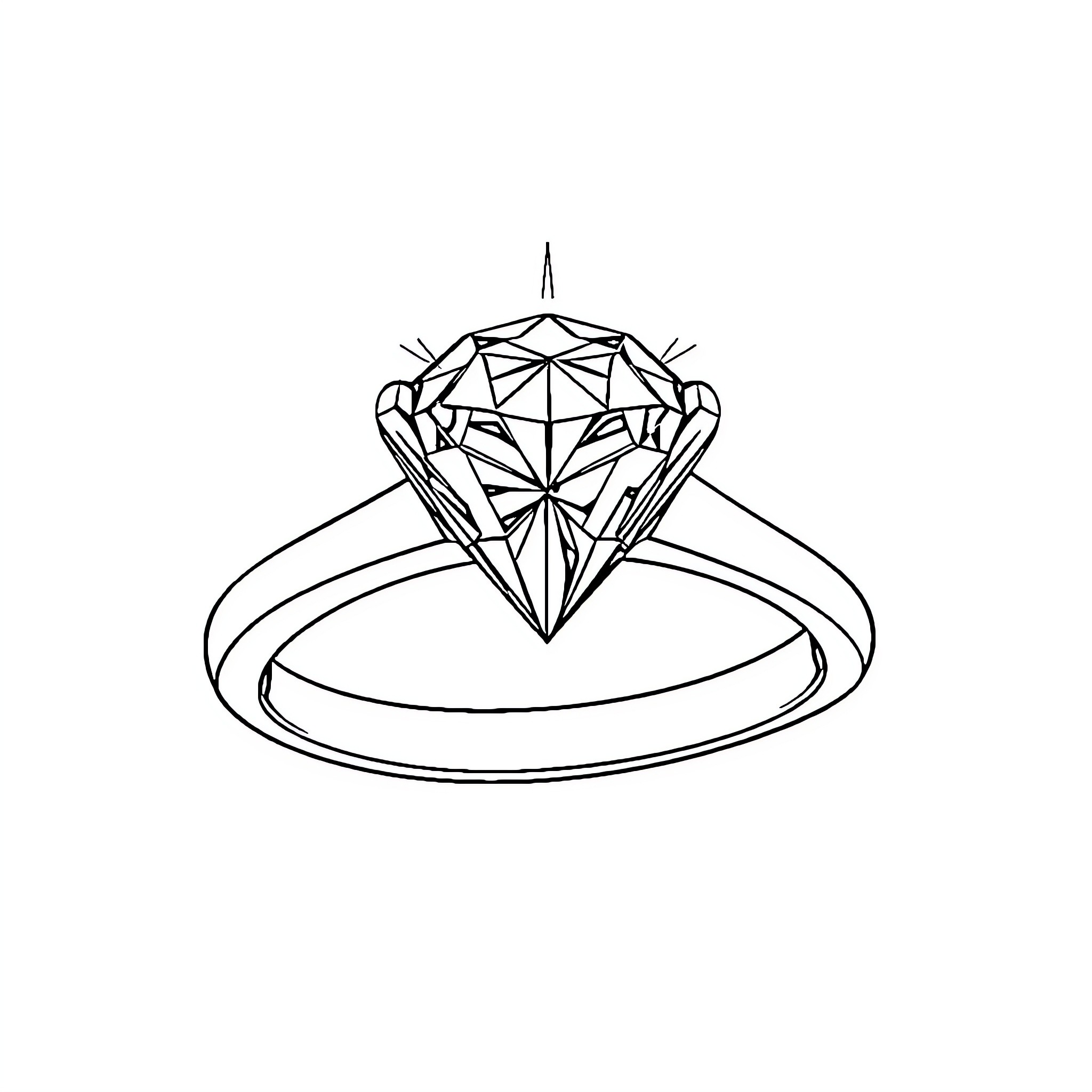 Engagement Ring with Gemstone Design Coloring Page (free black-and-white line drawing printable PDF for all, from beginners to advanced learners, including children, teens, adults, and seniors)
