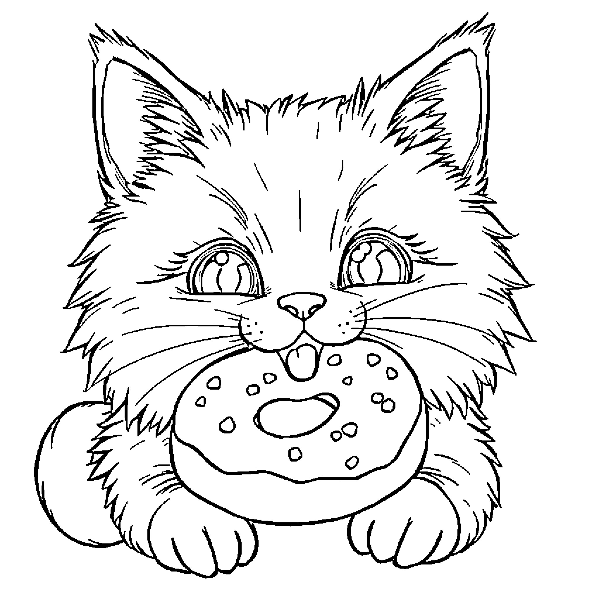 Cat with an excited expression Coloring Page (free black-and-white line drawing printable PDF for all, from beginners to advanced learners, including children, teens, adults, and seniors)