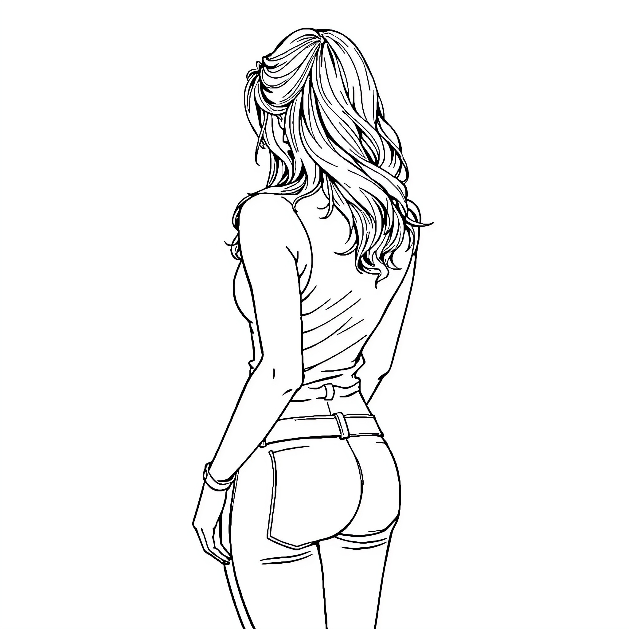 Rhea Ripley posing confidently in athletic attire Coloring Page (free black-and-white line drawing printable PDF for all, from beginners to advanced learners, including children, teens, adults, and seniors)