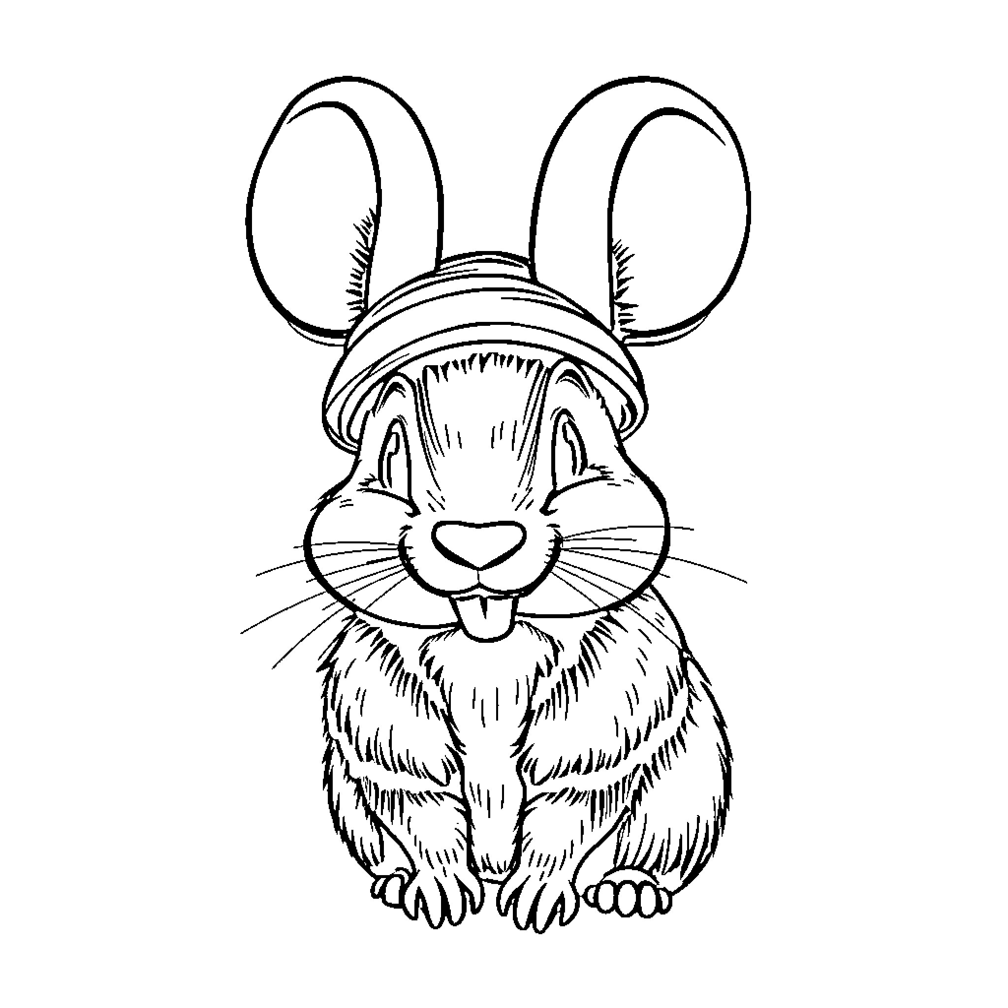 Cornebidouille's Funny Rabbit Mascot Coloring Page (free black-and-white line drawing printable PDF for all, from beginners to advanced learners, including children, teens, adults, and seniors)