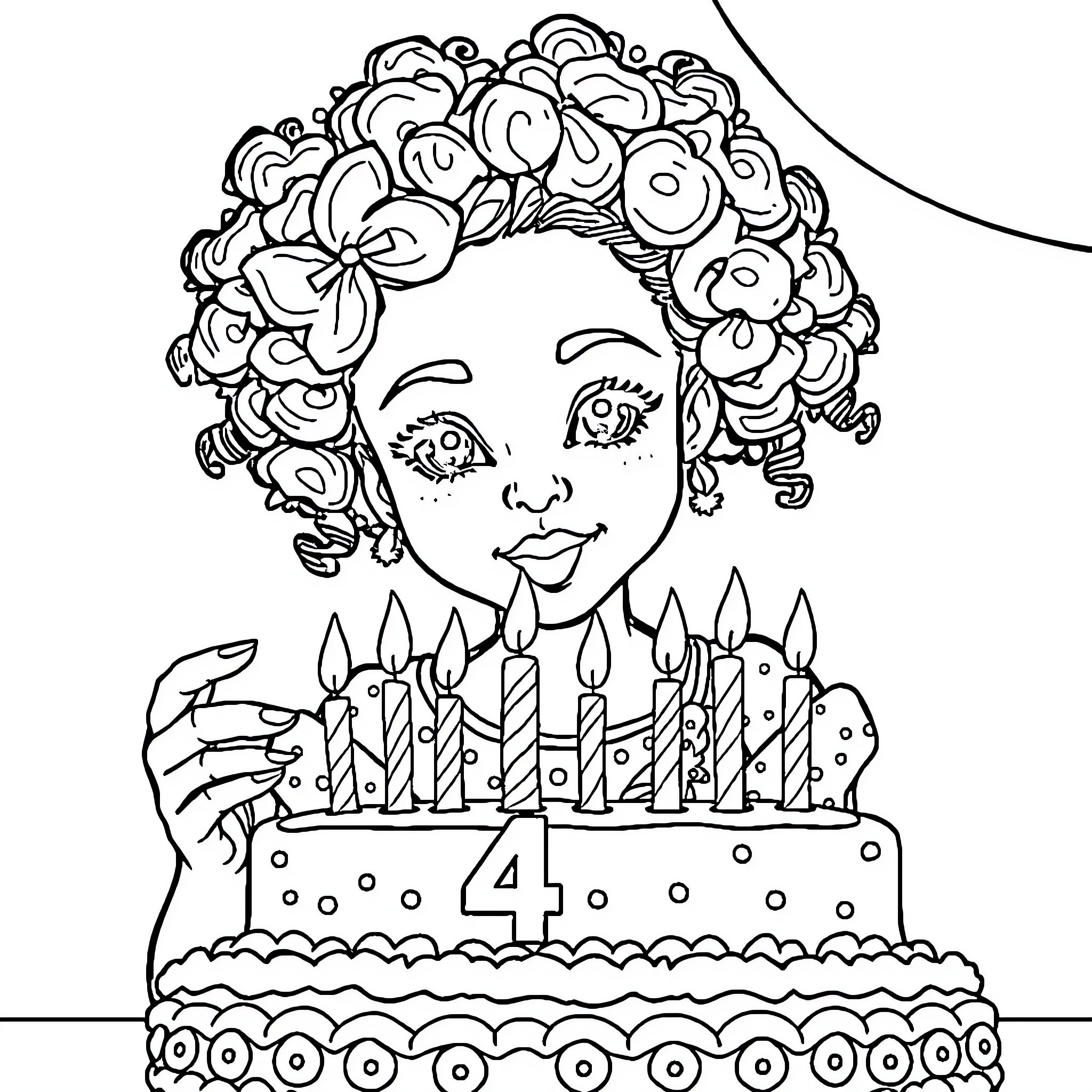 Barbie's Festive Birthday Celebration Coloring Page (free black-and-white line drawing printable PDF for all, from beginners to advanced learners, including children, teens, adults, and seniors)
