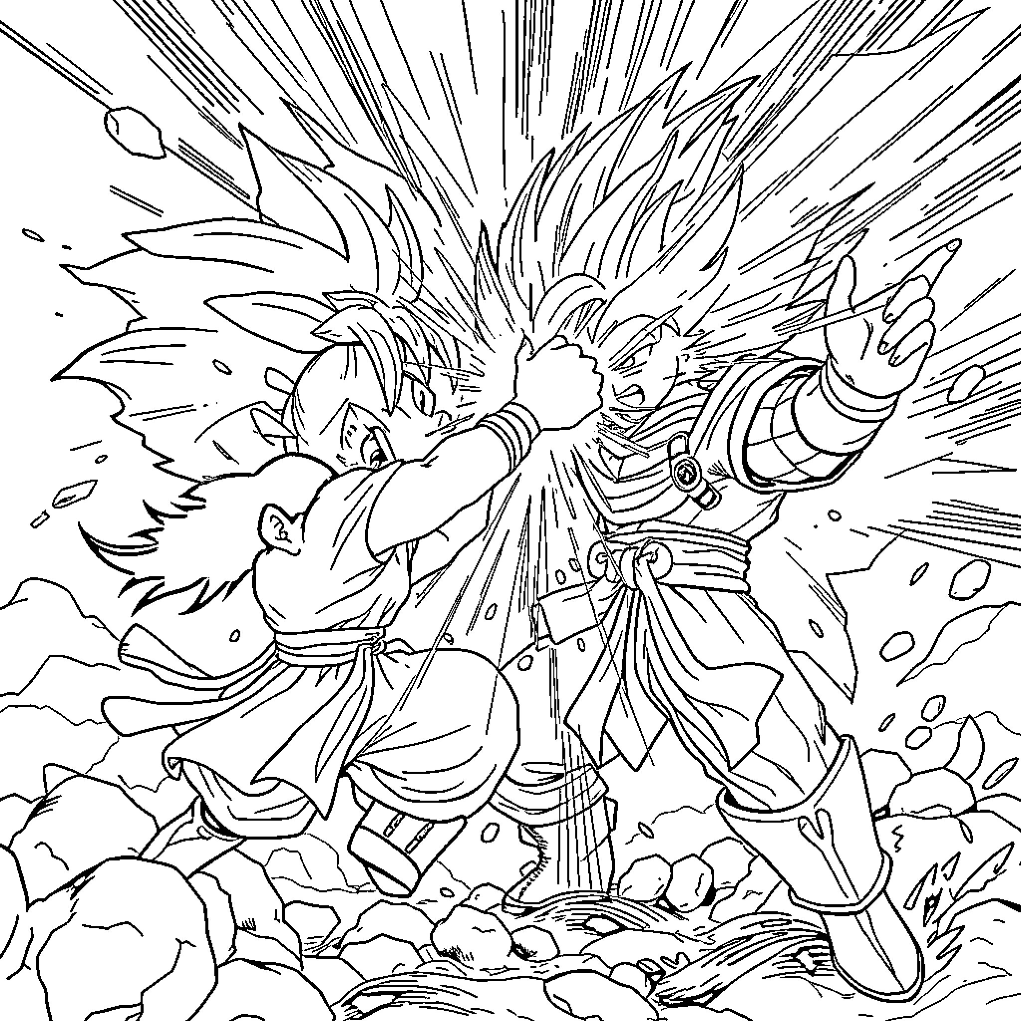 Yajirobi's Thrilling Clash of Powerful Foes Coloring Page (free black-and-white line drawing printable PDF for all, from beginners to advanced learners, including children, teens, adults, and seniors)