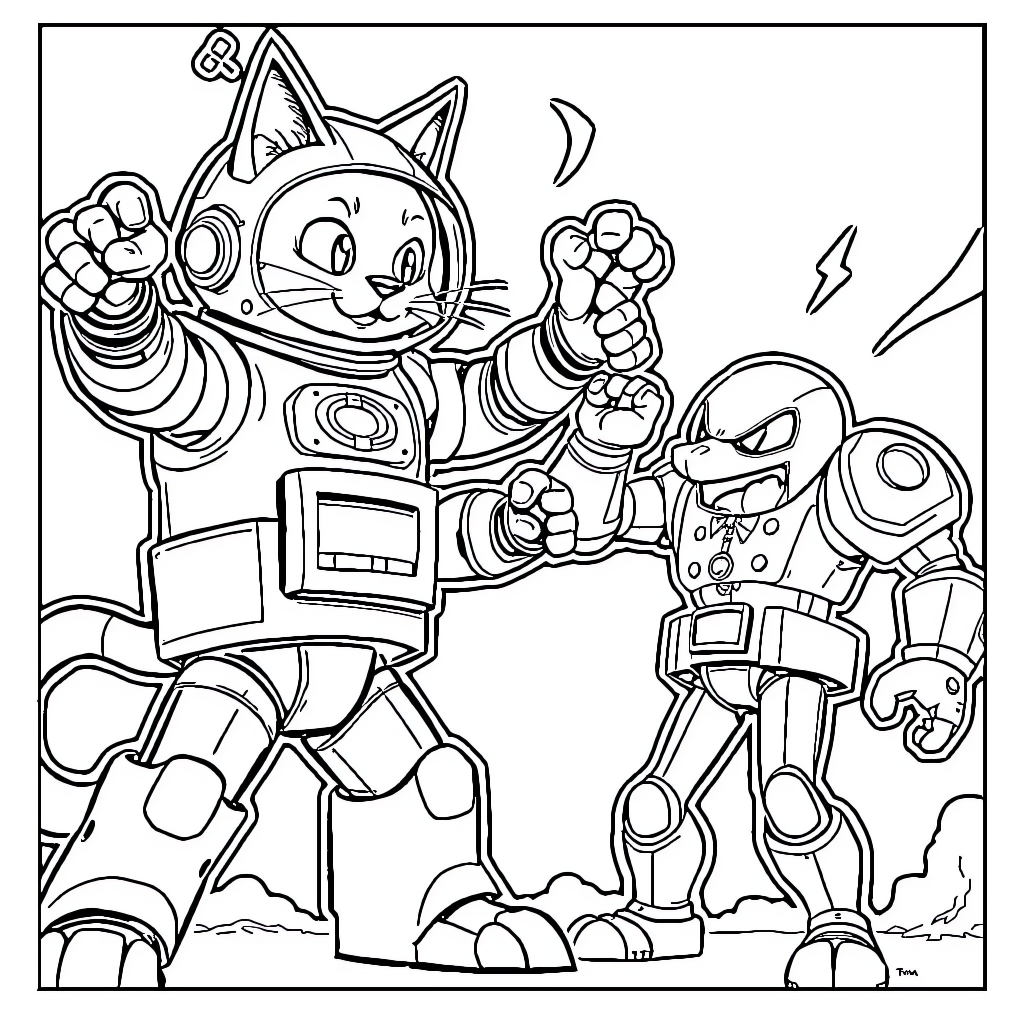 Petey's Robotic Adventure Coloring Page (free black-and-white line drawing printable PDF for all, from beginners to advanced learners, including children, teens, adults, and seniors)