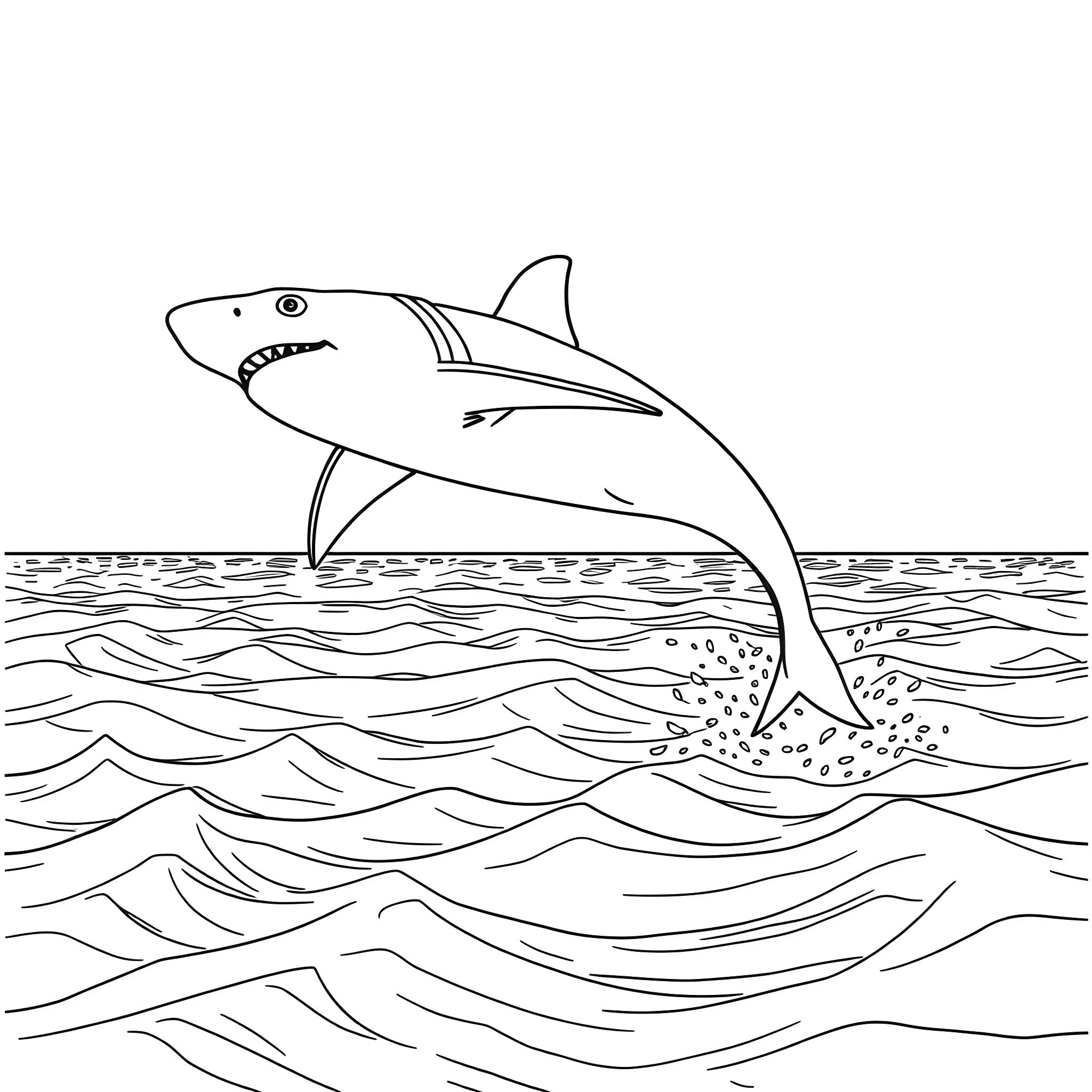 Shark hunting through the ocean Coloring Page (free black-and-white line drawing printable PDF for all, from beginners to advanced learners, including children, teens, adults, and seniors)