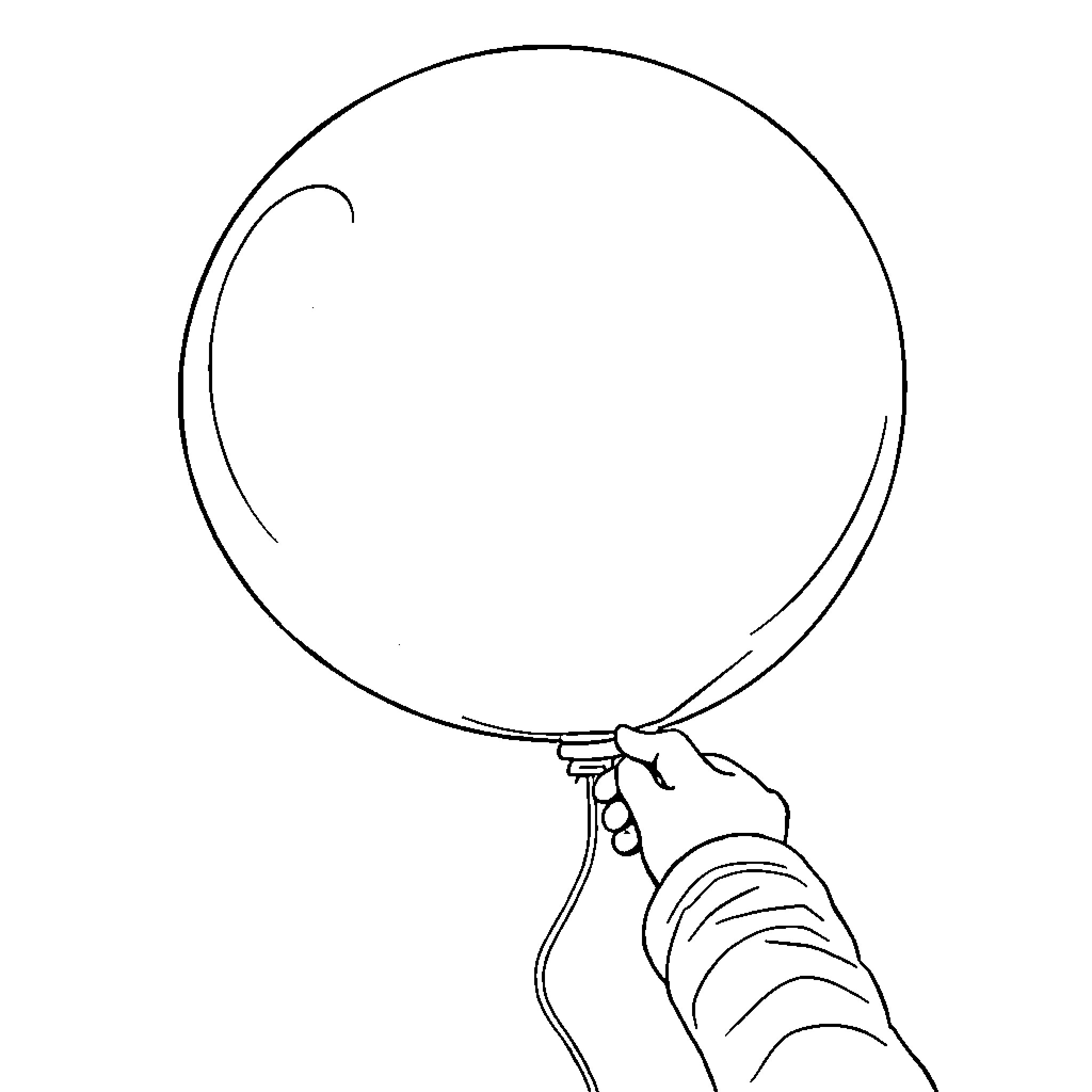 Balloon held in hand Coloring Page (free black-and-white line drawing printable PDF for all, from beginners to advanced learners, including children, teens, adults, and seniors)