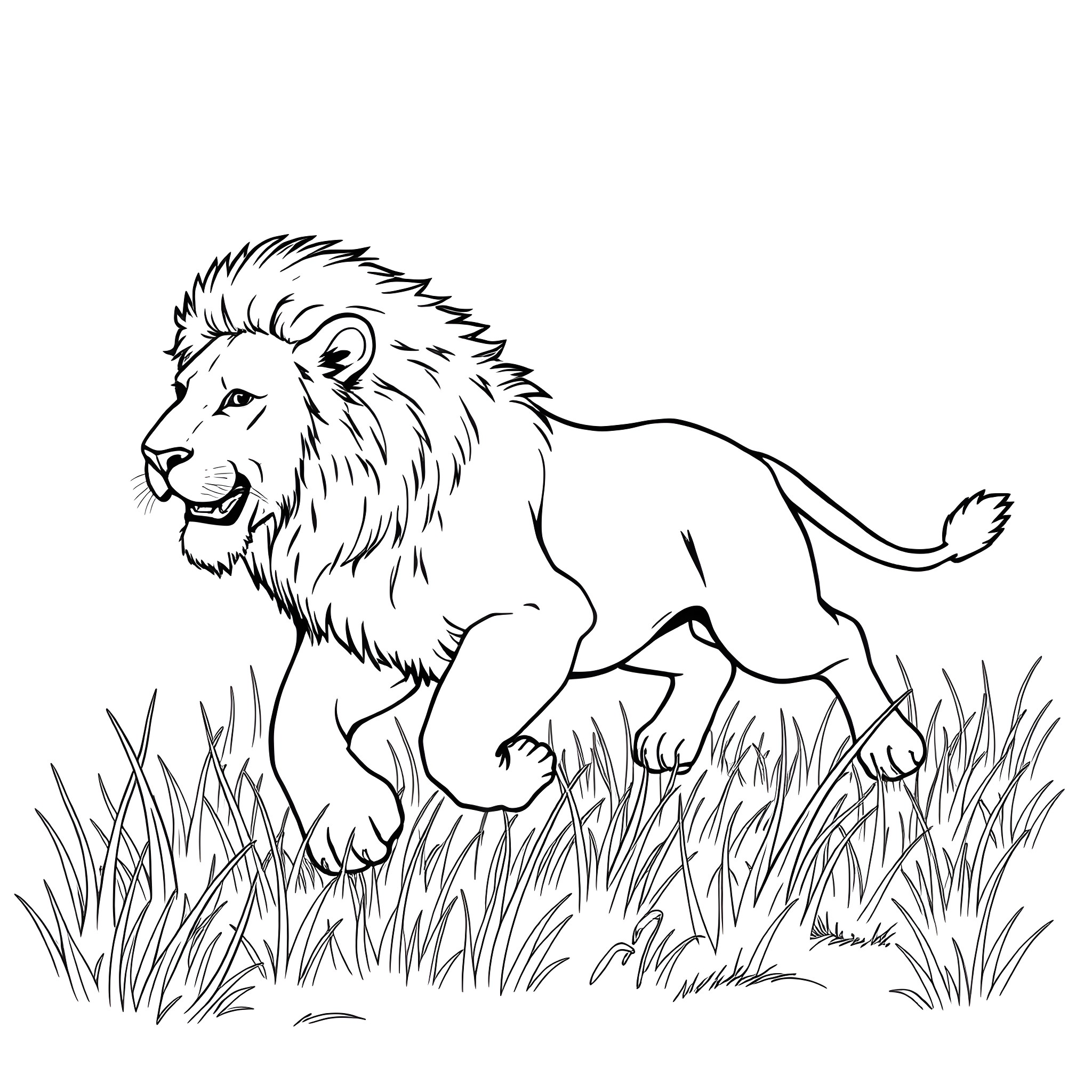 Lion roaming in the wild Coloring Page (free black-and-white line drawing printable PDF for all, from beginners to advanced learners, including children, teens, adults, and seniors)