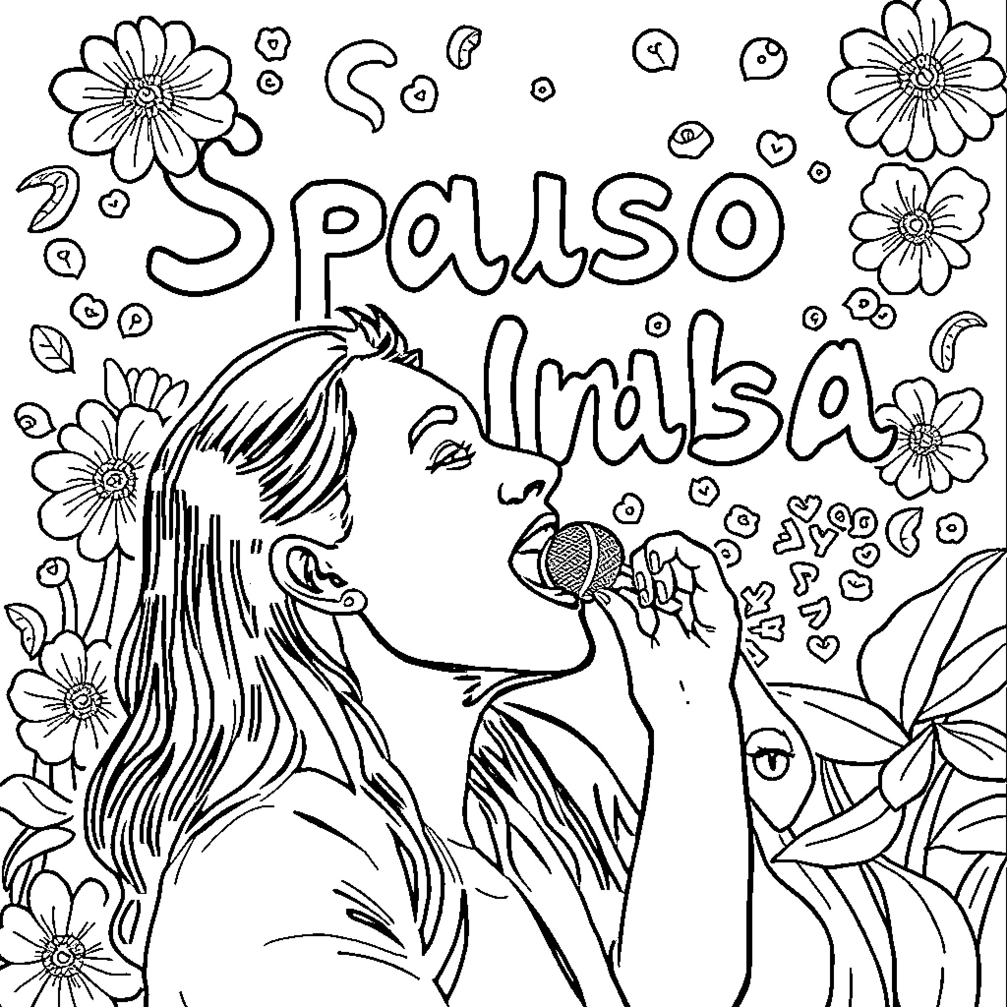 Spanish woman expressing artistic passion Coloring Page (free black-and-white line drawing printable PDF for all, from beginners to advanced learners, including children, teens, adults, and seniors)