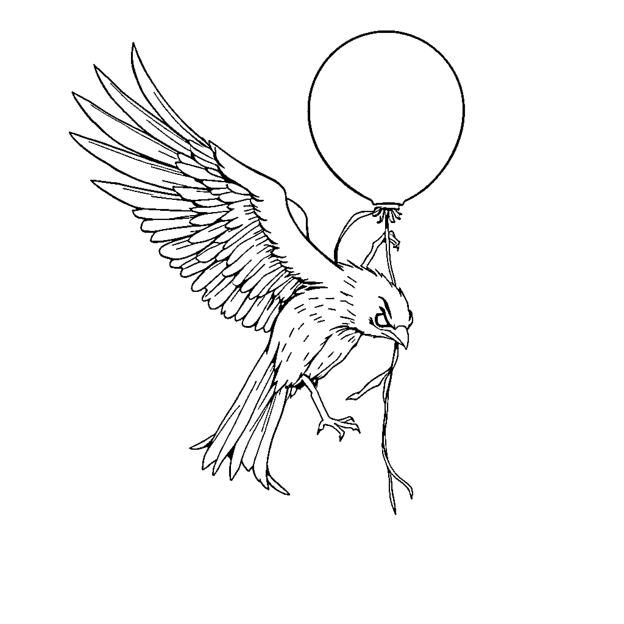 Climber with winged companion soaring through the sky Coloring Page (free black-and-white line drawing printable PDF for all, from beginners to advanced learners, including children, teens, adults, and seniors)