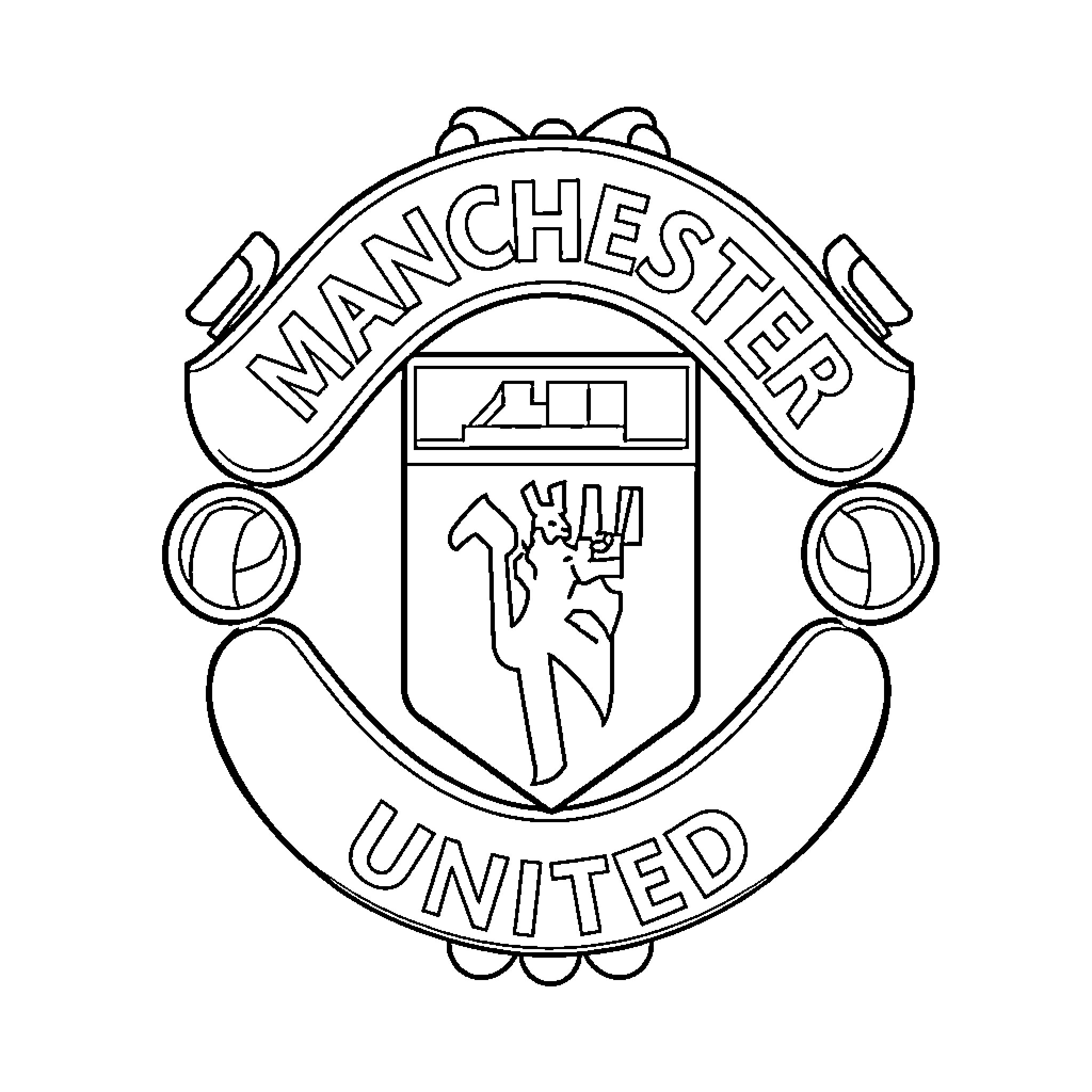 Manchester United club crest with iconic emblem Coloring Page (free black-and-white line drawing printable PDF for all, from beginners to advanced learners, including children, teens, adults, and seniors)