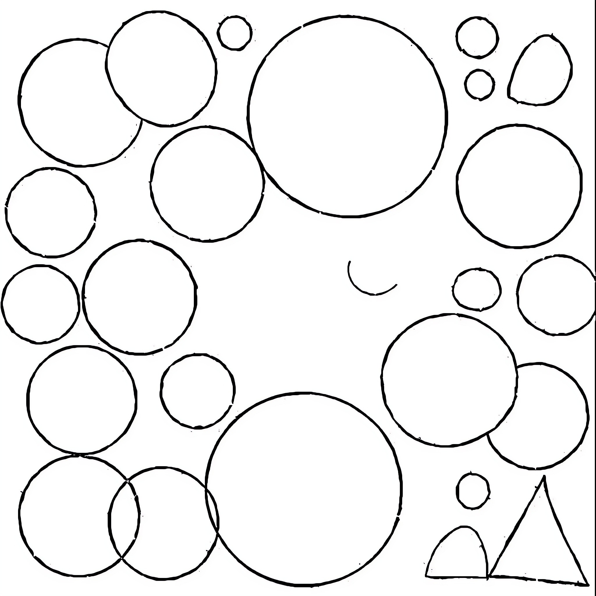 Shape Composition of Abstract Circles Coloring Page (free black-and-white line drawing printable PDF for all, from beginners to advanced learners, including children, teens, adults, and seniors)