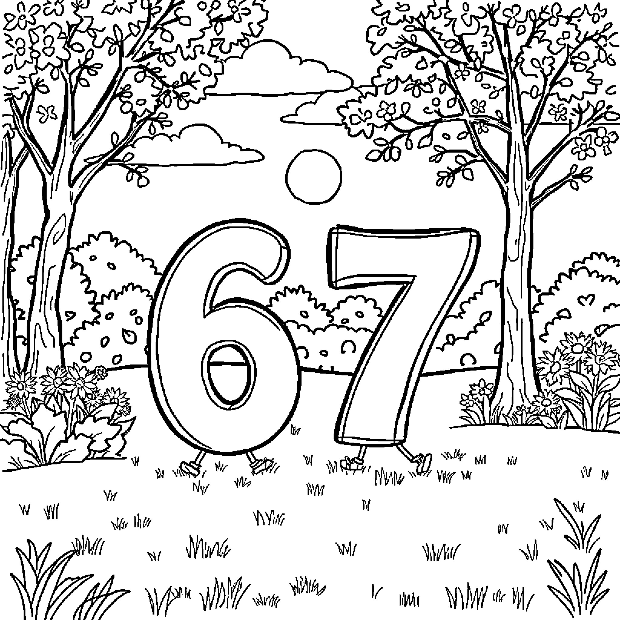 Number 67 in Nature's Landscape Coloring Page (free black-and-white line drawing printable PDF for all, from beginners to advanced learners, including children, teens, adults, and seniors)