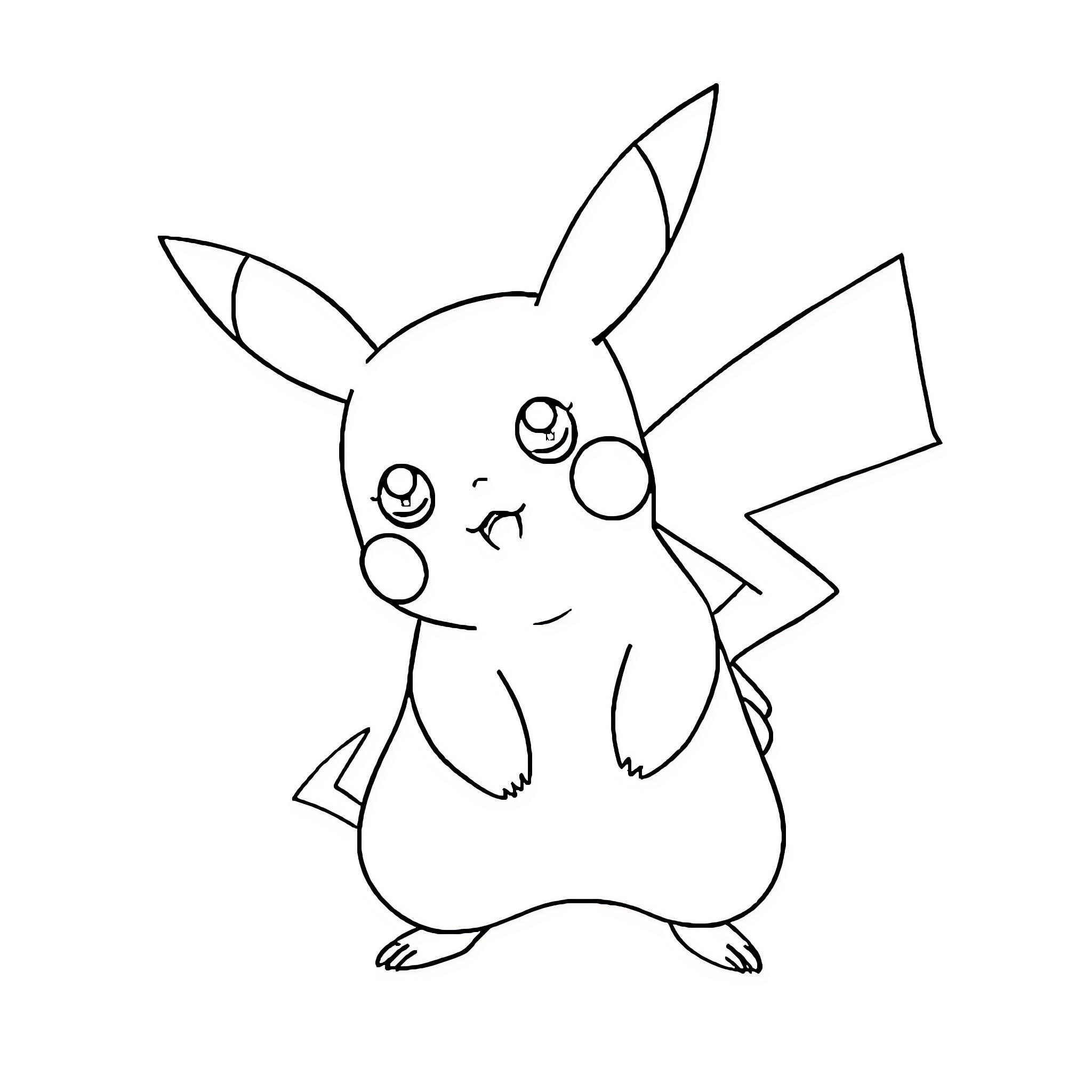 Pikachu in a playful pose Coloring Page (free black-and-white line drawing printable PDF for all, from beginners to advanced learners, including children, teens, adults, and seniors)