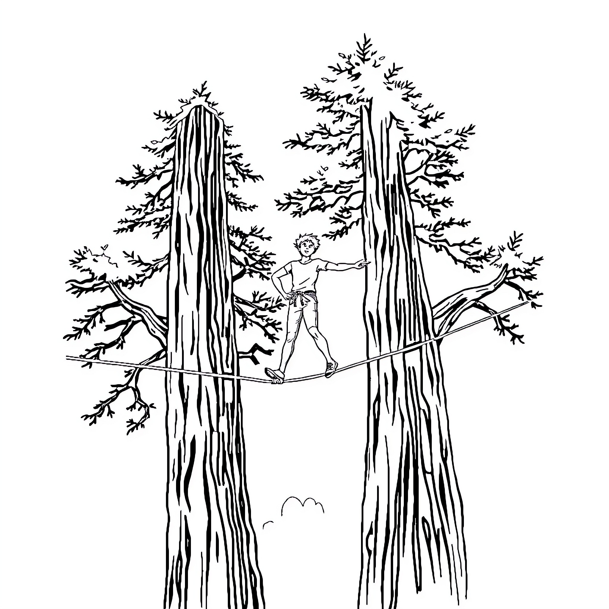 Olivier exploring the peaceful forest canopy Coloring Page (free black-and-white line drawing printable PDF for all, from beginners to advanced learners, including children, teens, adults, and seniors)
