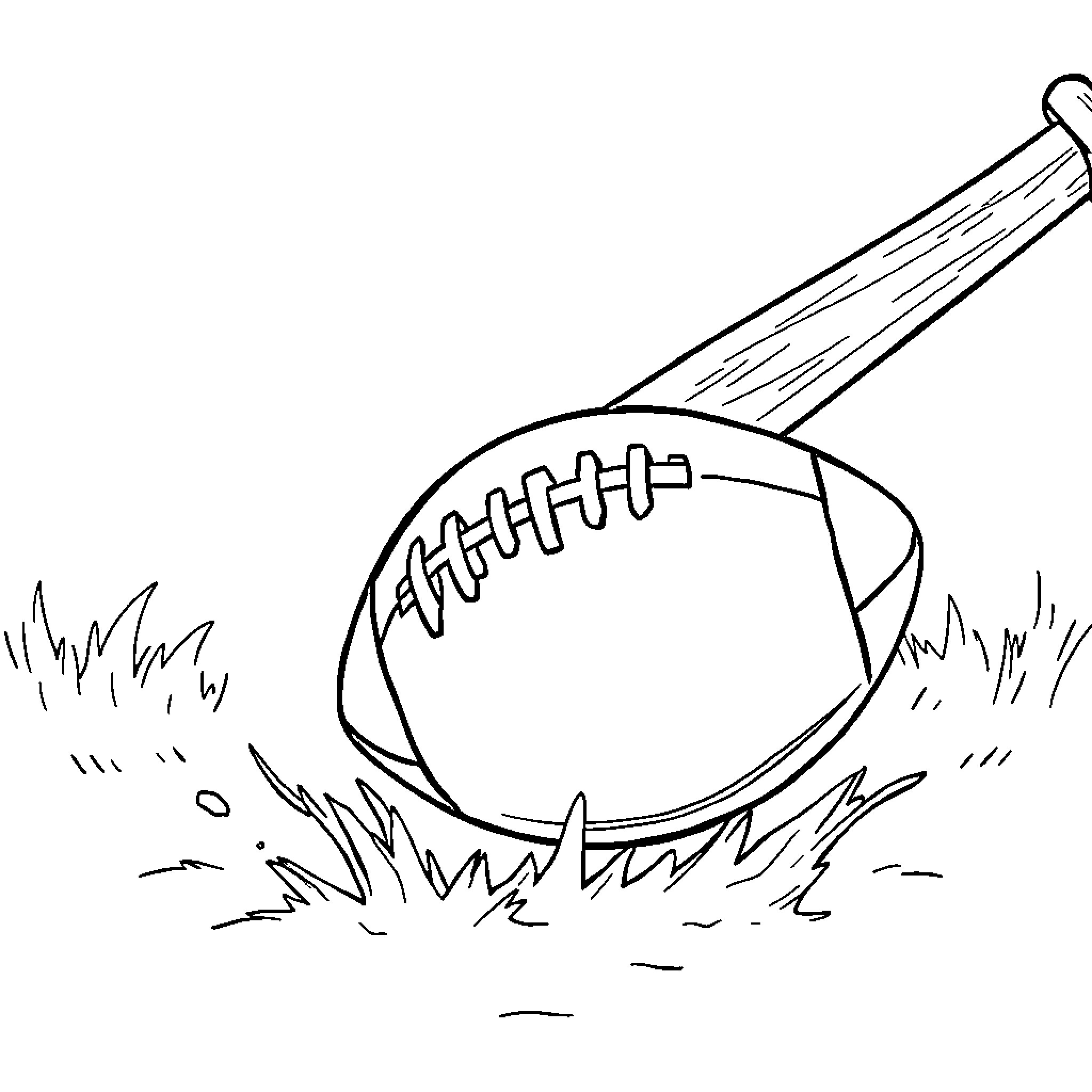 Baseball Bat Striking the Grounded Ball Coloring Page (free black-and-white line drawing printable PDF for all, from beginners to advanced learners, including children, teens, adults, and seniors)