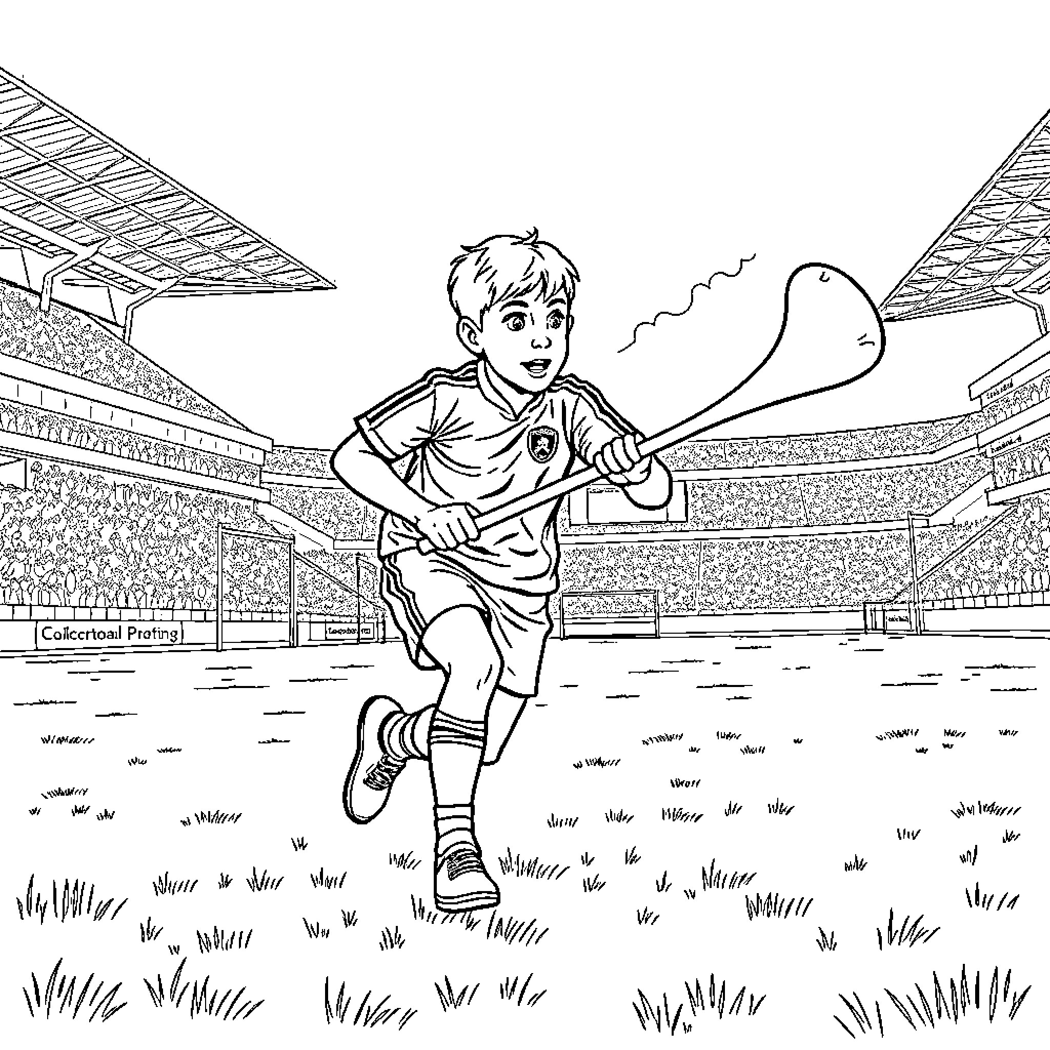 Boy playing joyfully on the soccer field Coloring Page (free black-and-white line drawing printable PDF for all, from beginners to advanced learners, including children, teens, adults, and seniors)