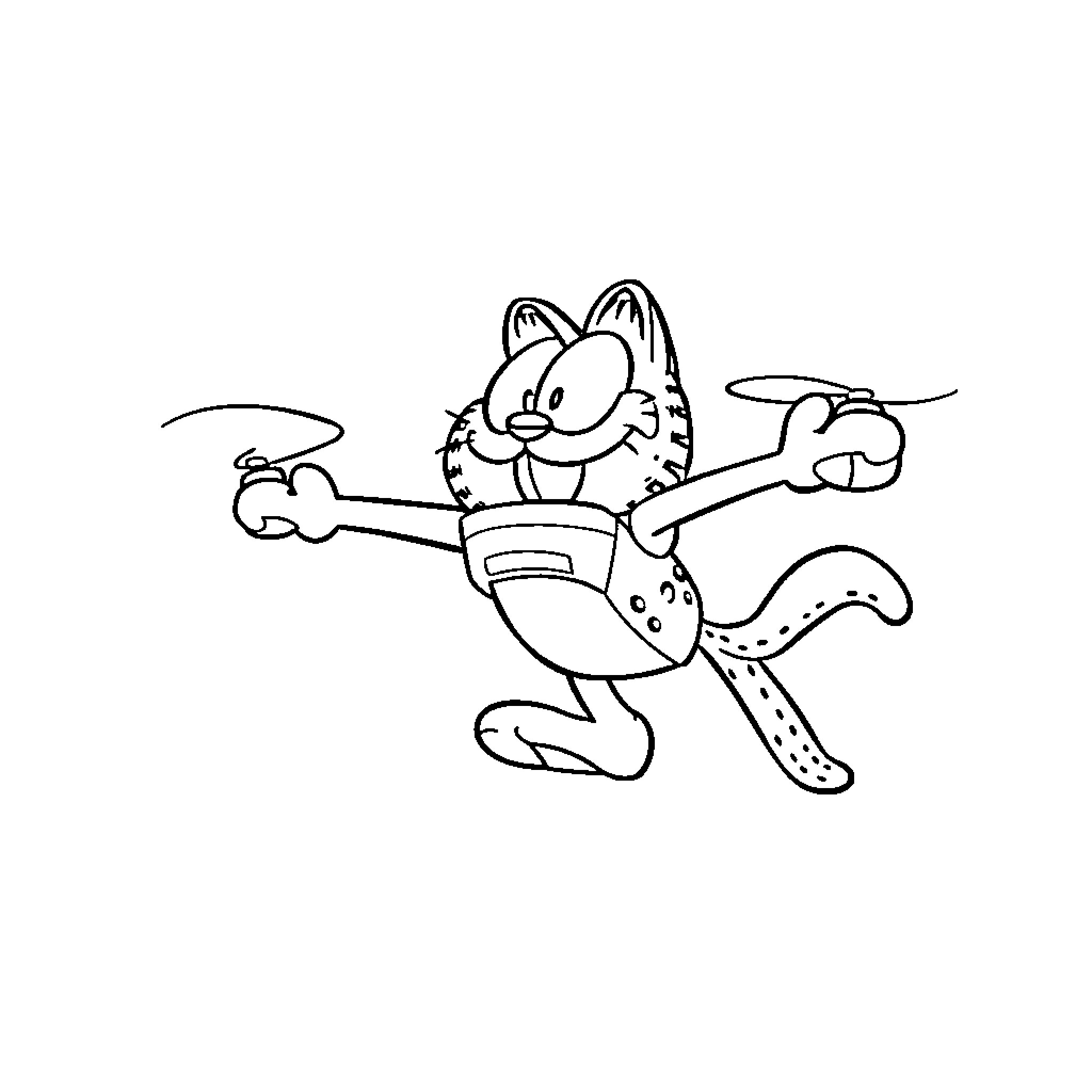 Garfield engaging in comical antics Coloring Page (free black-and-white line drawing printable PDF for all, from beginners to advanced learners, including children, teens, adults, and seniors)
