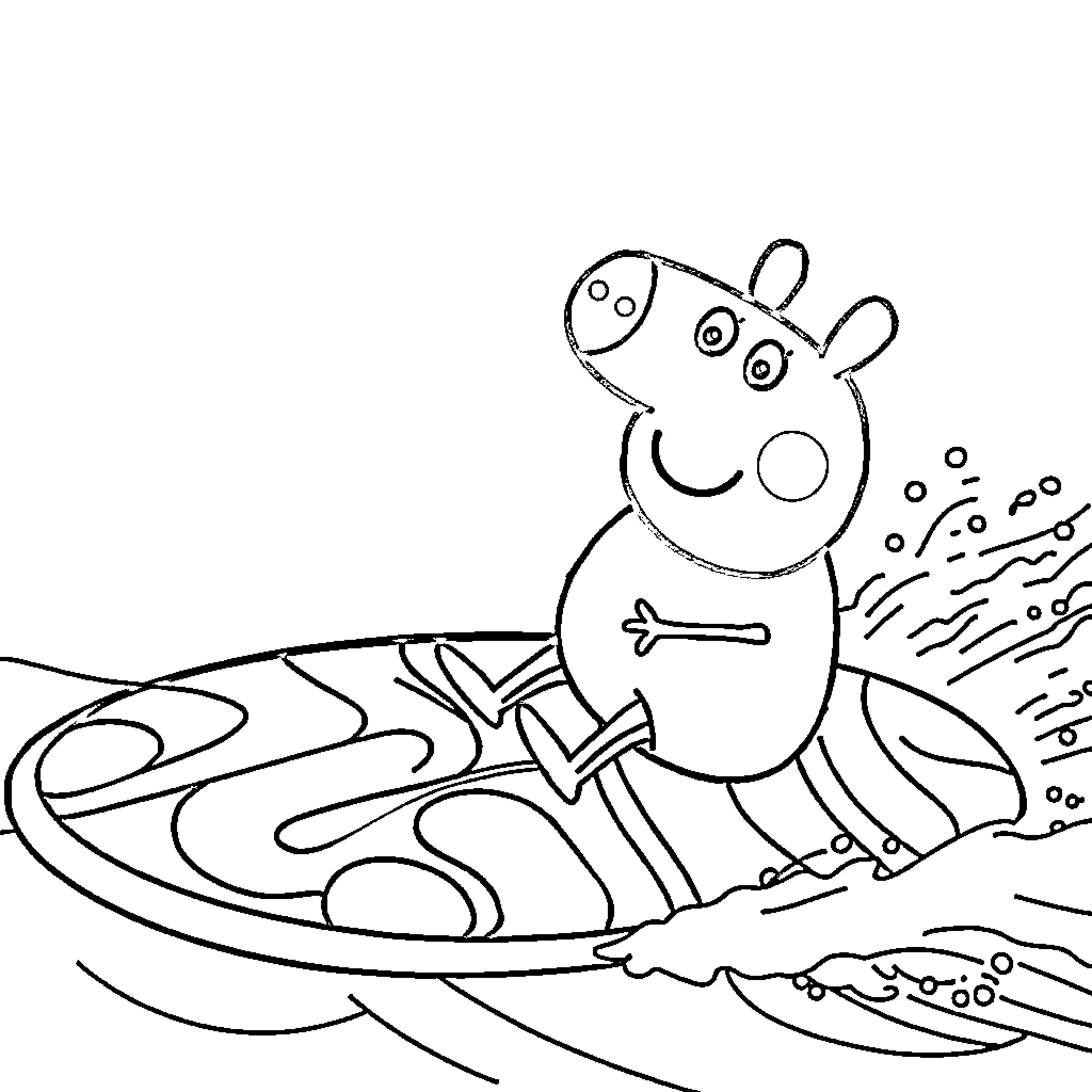 Peppa Pig splashing happily in the puddle Coloring Page (free black-and-white line drawing printable PDF for all, from beginners to advanced learners, including children, teens, adults, and seniors)