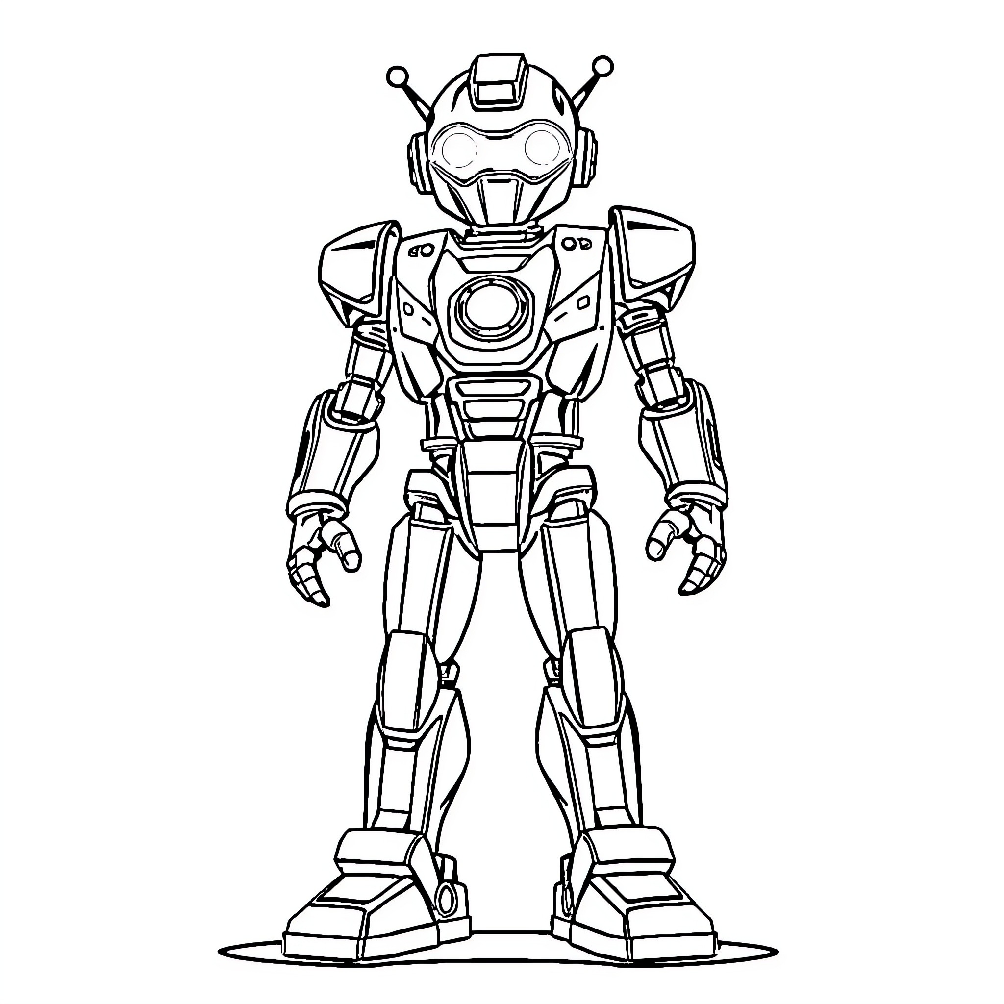 Robot Warrior in Futuristic Attire Coloring Page (free black-and-white line drawing printable PDF for all, from beginners to advanced learners, including children, teens, adults, and seniors)