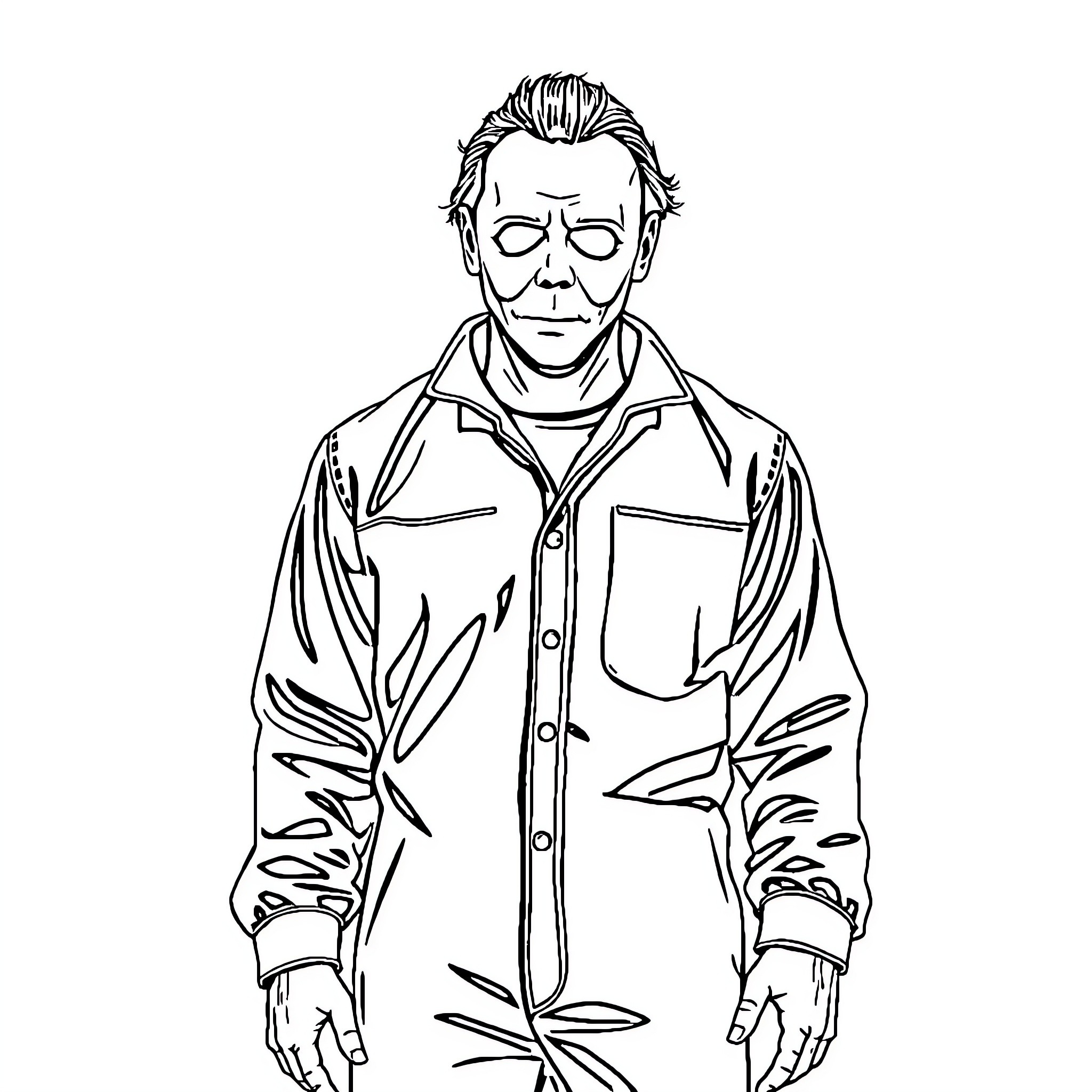 Michael Myers in Characteristic Outfit Coloring Page (free black-and-white line drawing printable PDF for all, from beginners to advanced learners, including children, teens, adults, and seniors)