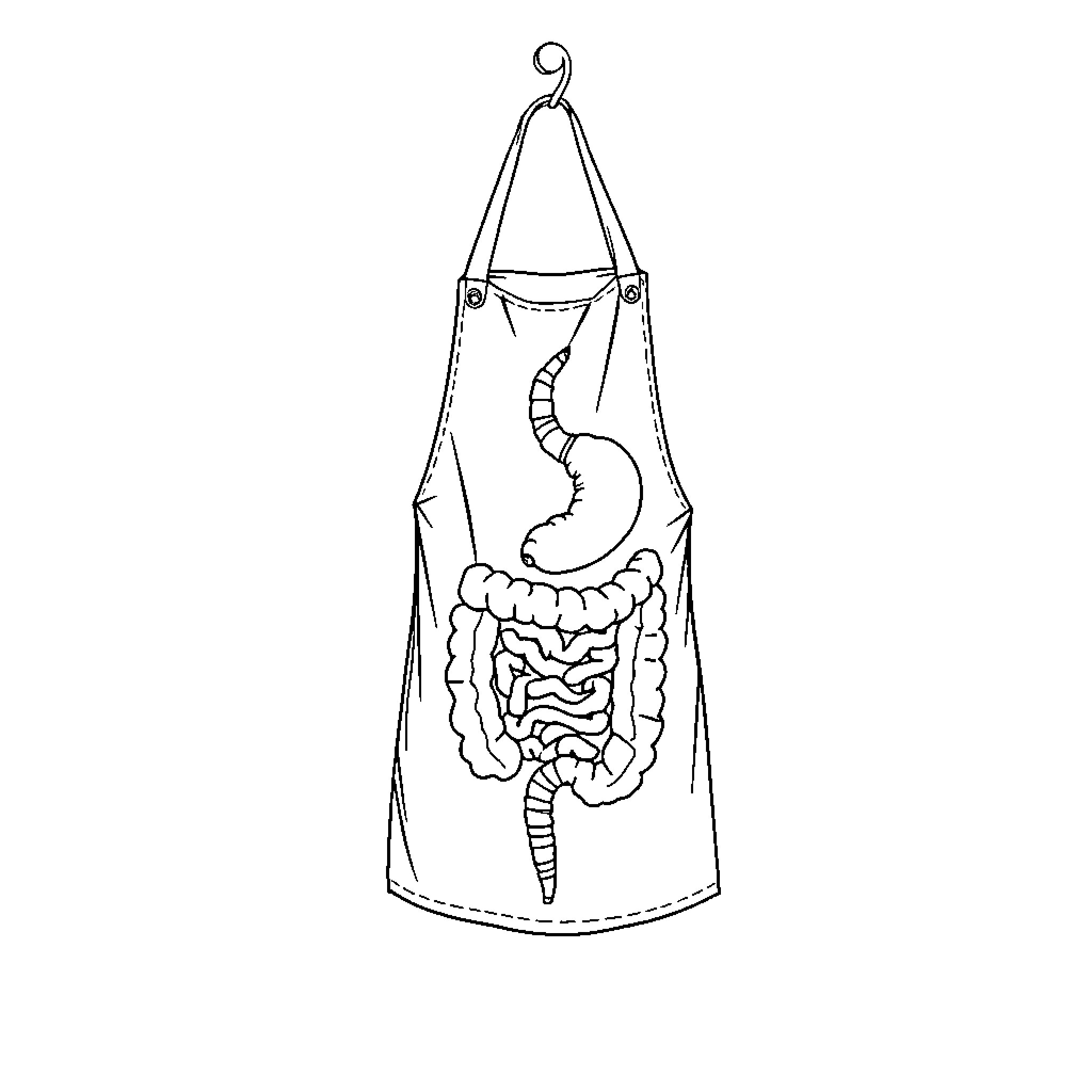 Apron displaying human internal anatomy Coloring Page (free black-and-white line drawing printable PDF for all, from beginners to advanced learners, including children, teens, adults, and seniors)
