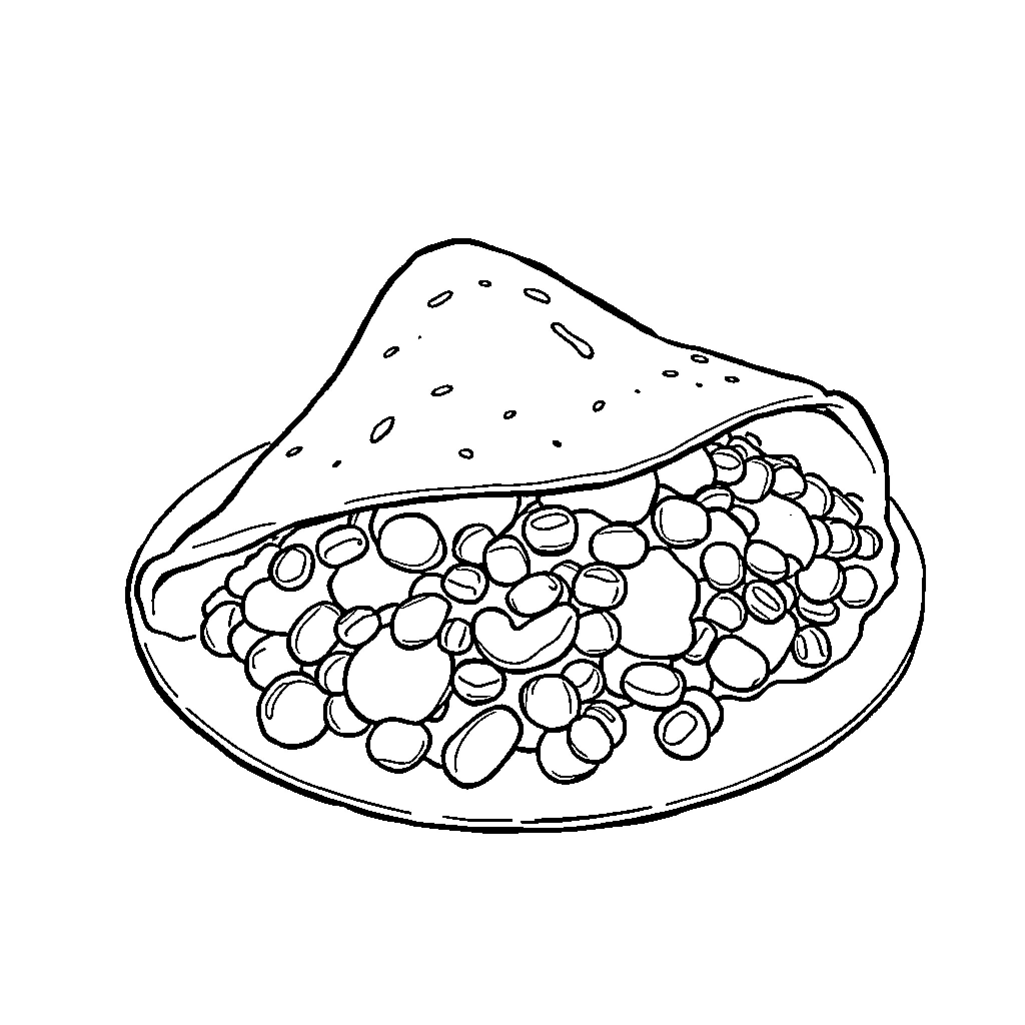 Pupusa filled with savory ingredients Coloring Page (free black-and-white line drawing printable PDF for all, from beginners to advanced learners, including children, teens, adults, and seniors)