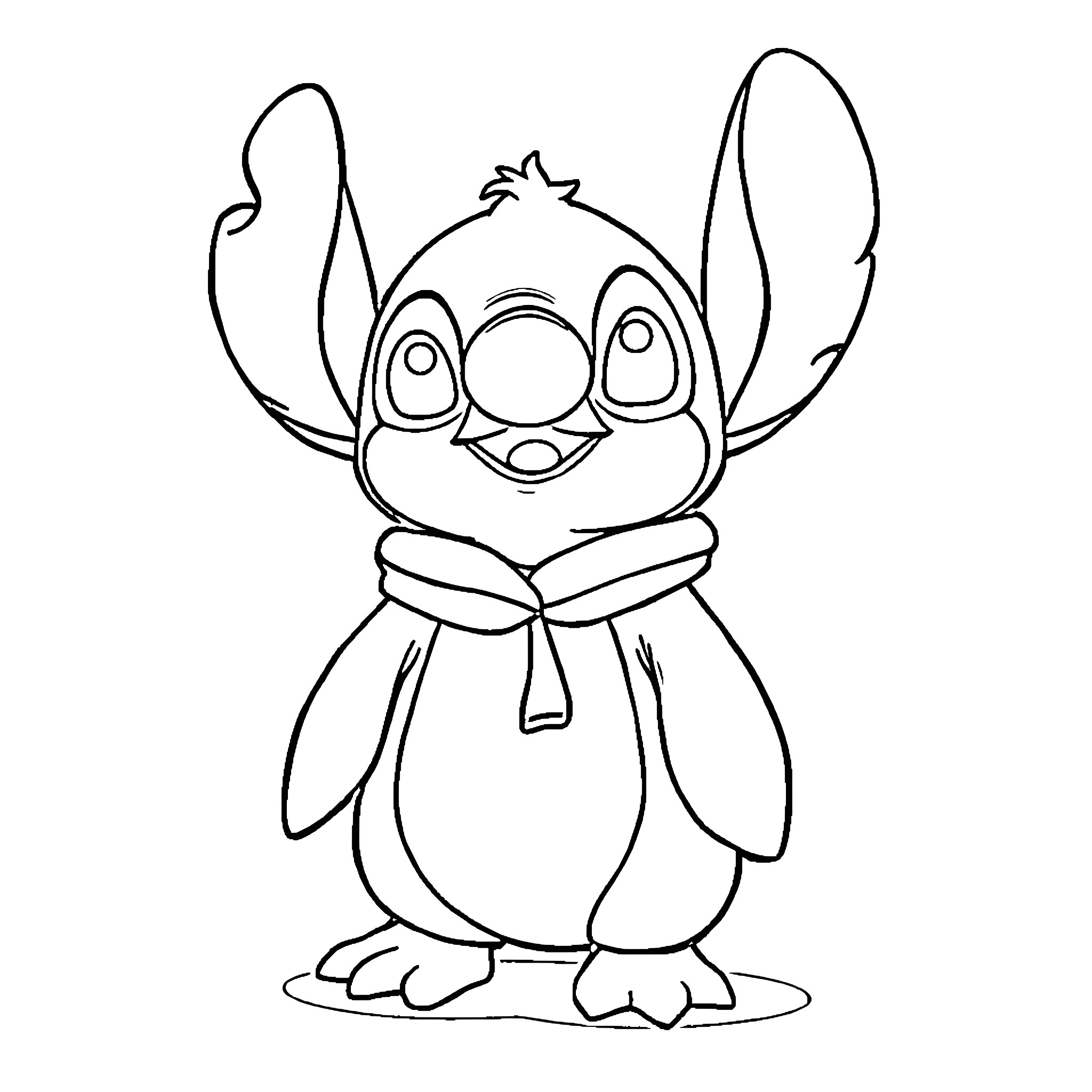 Penguin character with cute expression and outfit Coloring Page (free black-and-white line drawing printable PDF for all, from beginners to advanced learners, including children, teens, adults, and seniors)