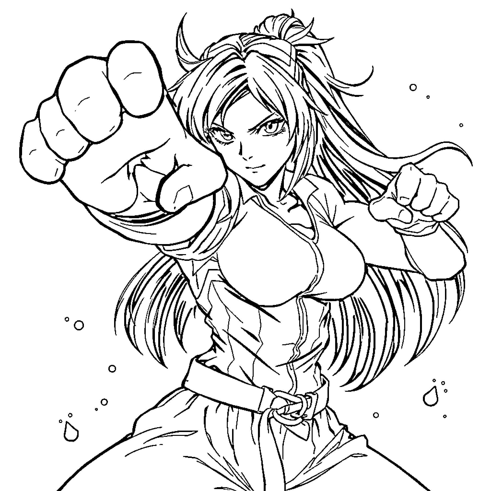 Asuka in fierce battle stance Coloring Page (free black-and-white line drawing printable PDF for all, from beginners to advanced learners, including children, teens, adults, and seniors)