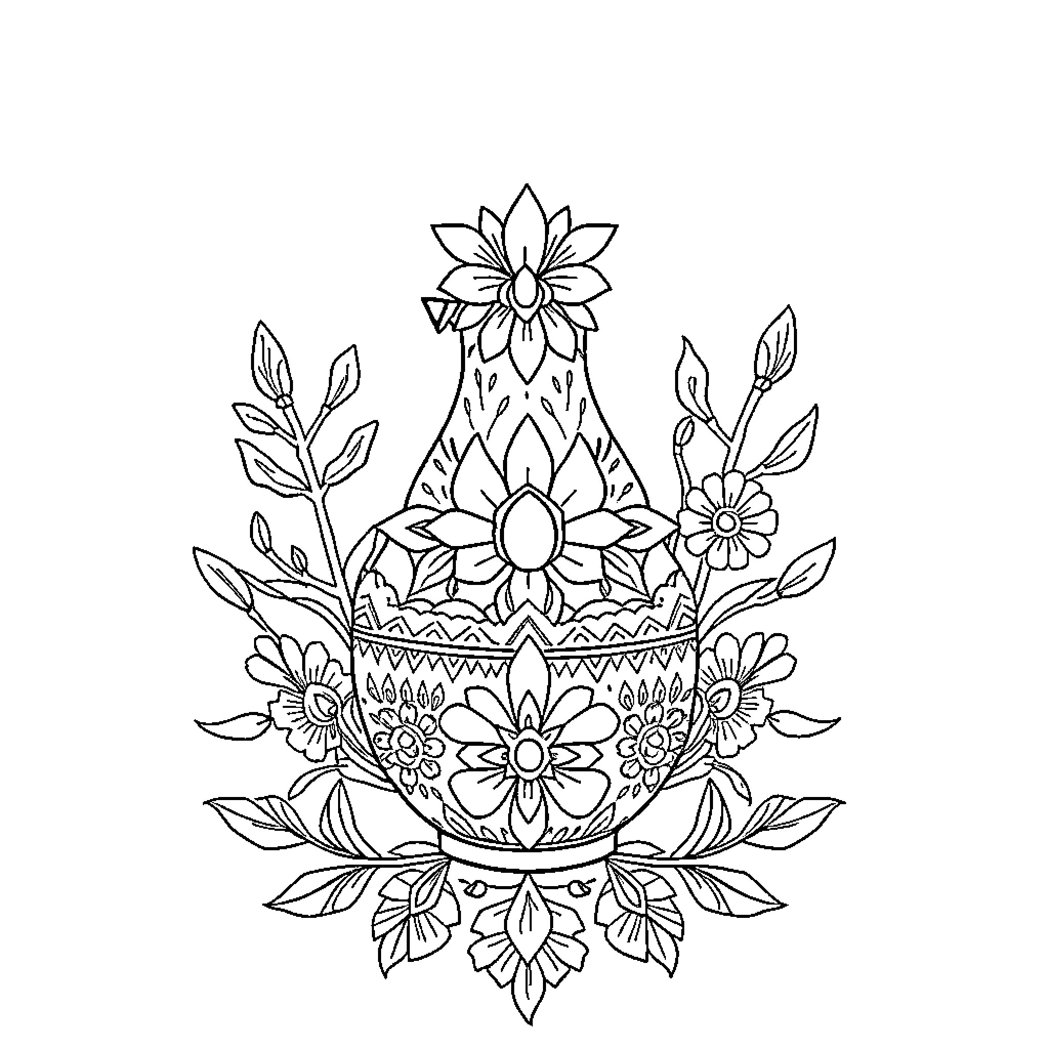Coco Wyo's Elegant Floral Arrangement Coloring Page (free black-and-white line drawing printable PDF for all, from beginners to advanced learners, including children, teens, adults, and seniors)