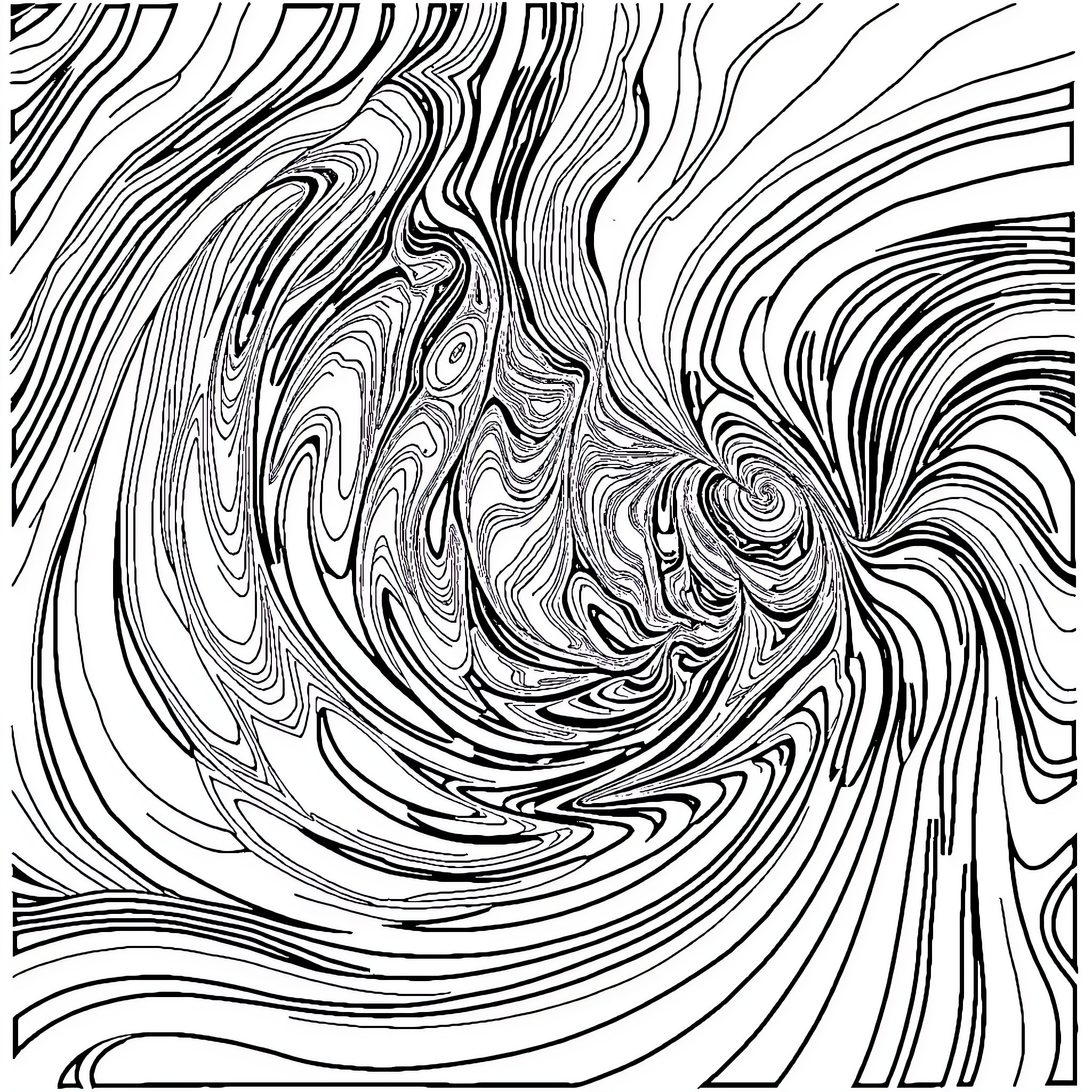 Op Art Swirling Patterns in Motion Coloring Page (free black-and-white line drawing printable PDF for all, from beginners to advanced learners, including children, teens, adults, and seniors)