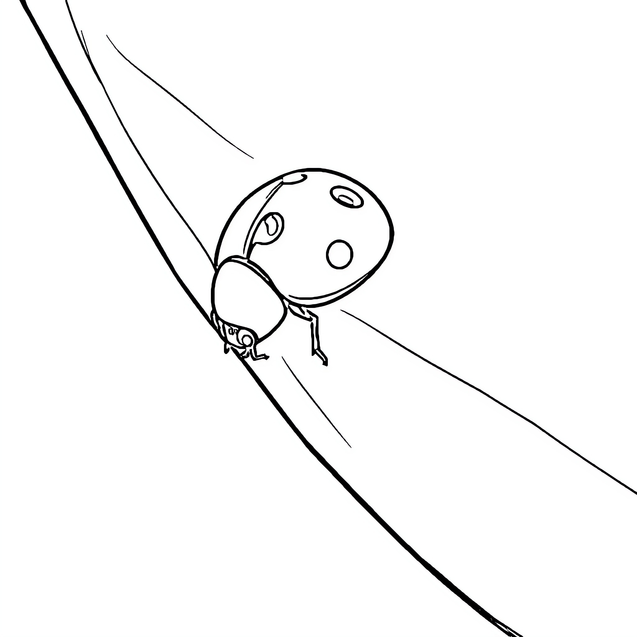 Ladybug climbing up the leaf Coloring Page (free black-and-white line drawing printable PDF for all, from beginners to advanced learners, including children, teens, adults, and seniors)