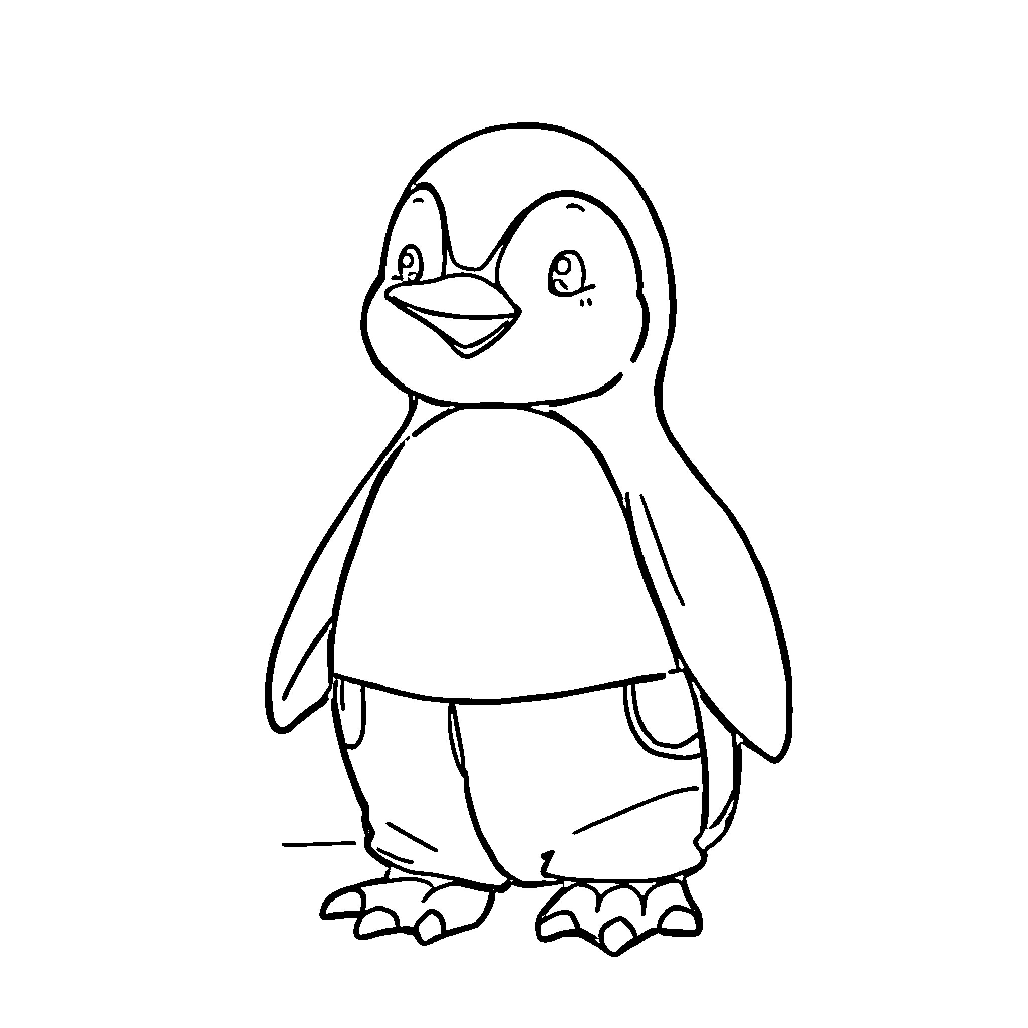 Penguin with a cheerful expression Coloring Page (free black-and-white line drawing printable PDF for all, from beginners to advanced learners, including children, teens, adults, and seniors)