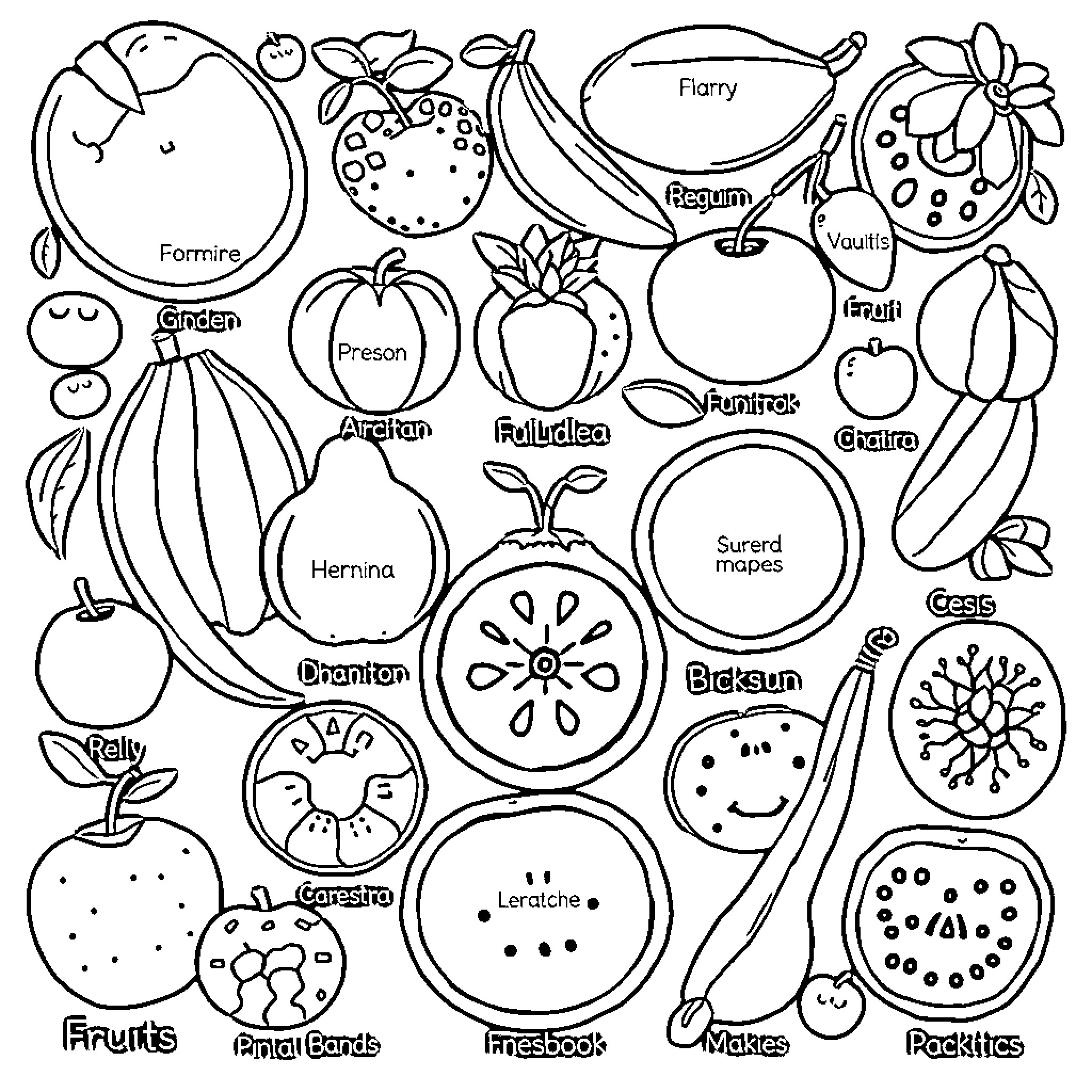 Fruit-themed coloring book illustration Coloring Page (free black-and-white line drawing printable PDF for all, from beginners to advanced learners, including children, teens, adults, and seniors)