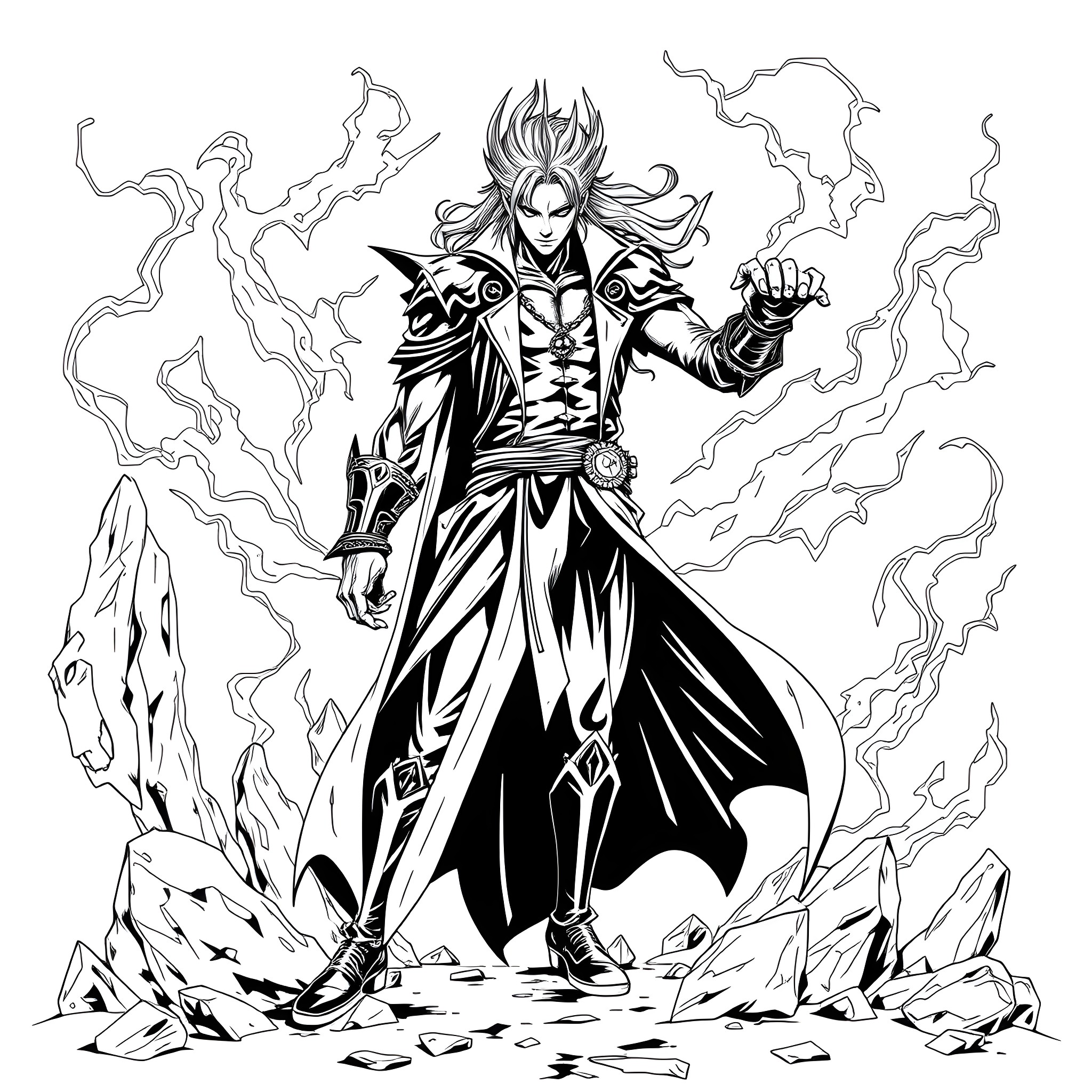 Ragna, the Destructive Sorcerer Coloring Page (free black-and-white line drawing printable PDF for all, from beginners to advanced learners, including children, teens, adults, and seniors)