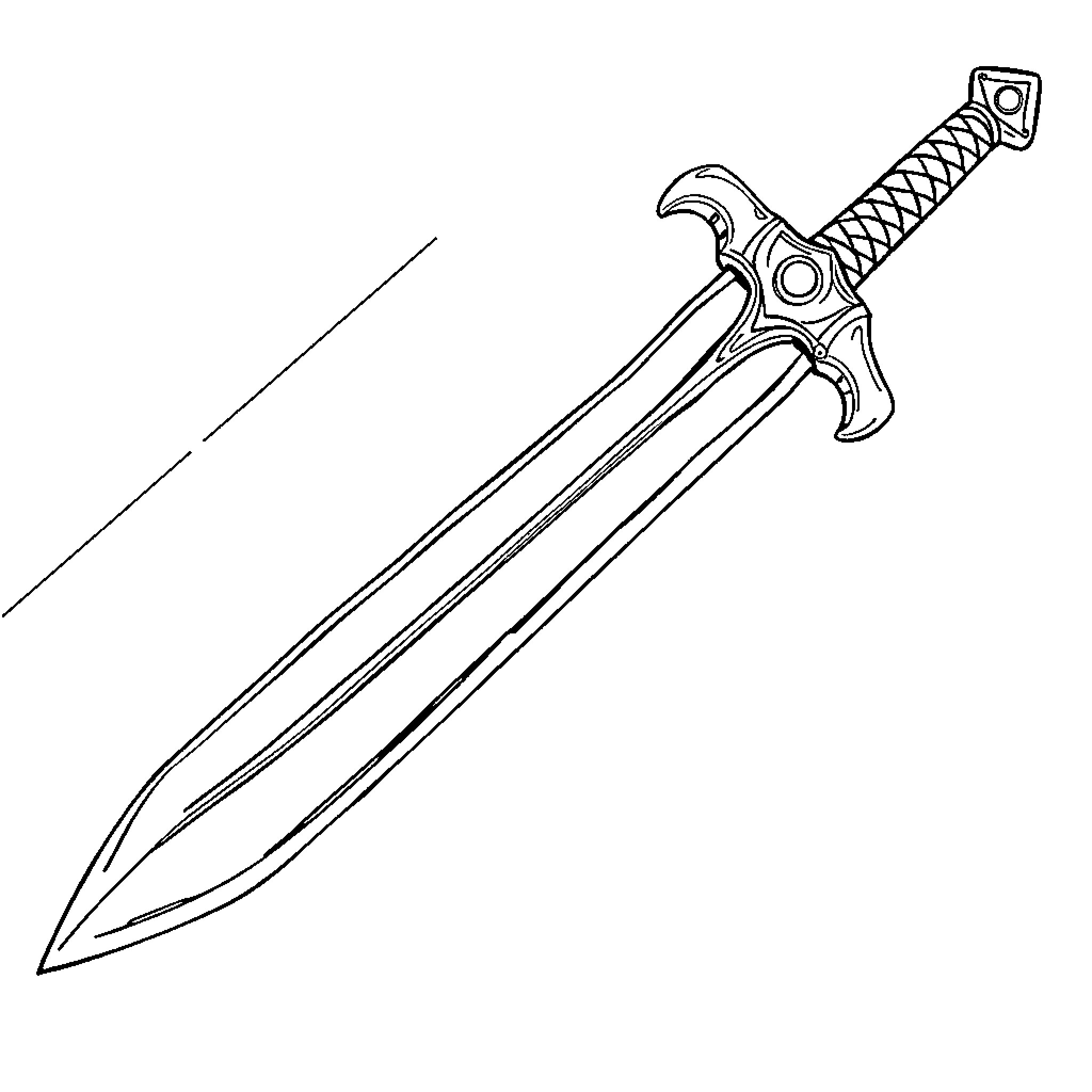 Nado Sword wielding a warrior's stance Coloring Page (free black-and-white line drawing printable PDF for all, from beginners to advanced learners, including children, teens, adults, and seniors)