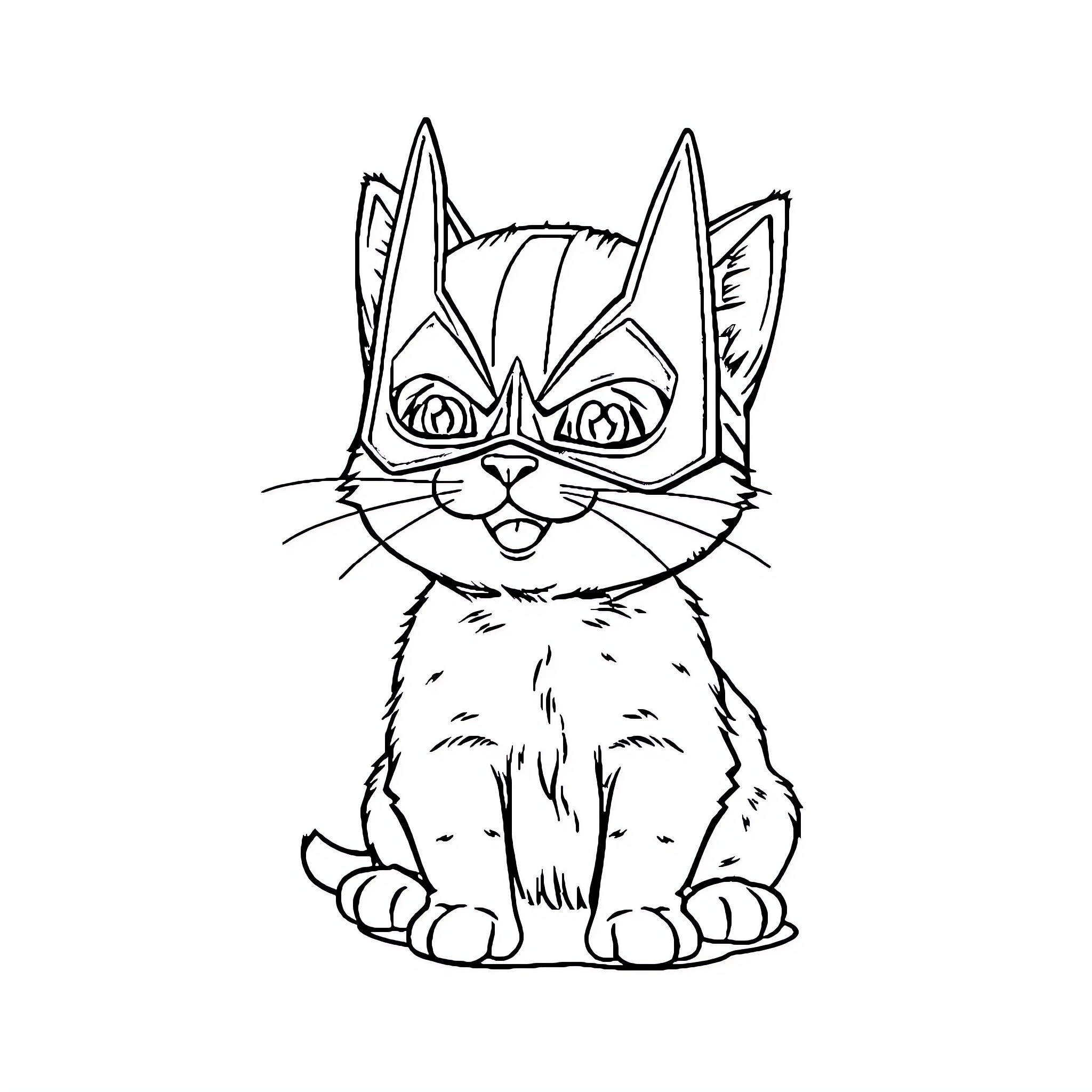 Cat with Quirky Facial Features Coloring Page (free black-and-white line drawing printable PDF for all, from beginners to advanced learners, including children, teens, adults, and seniors)
