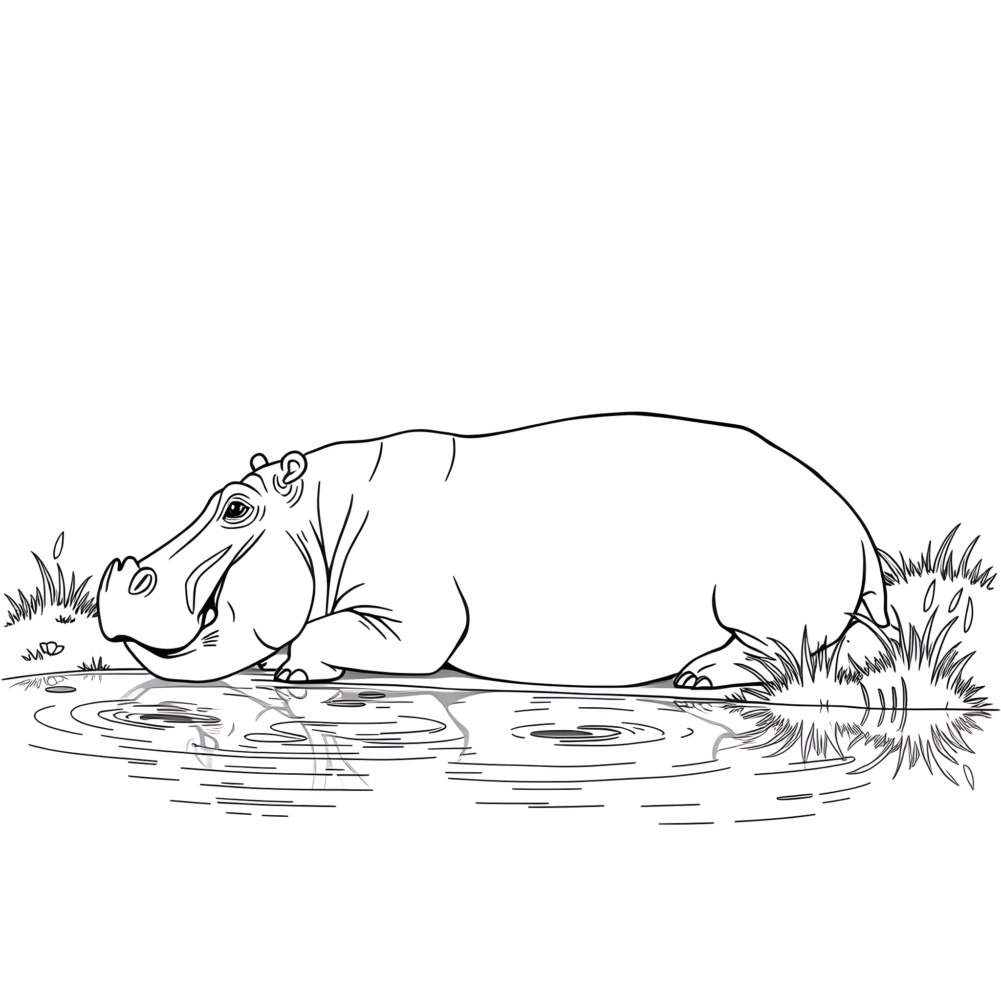 Hippopotamus relaxing in the water Coloring Page (free black-and-white line drawing printable PDF for all, from beginners to advanced learners, including children, teens, adults, and seniors)
