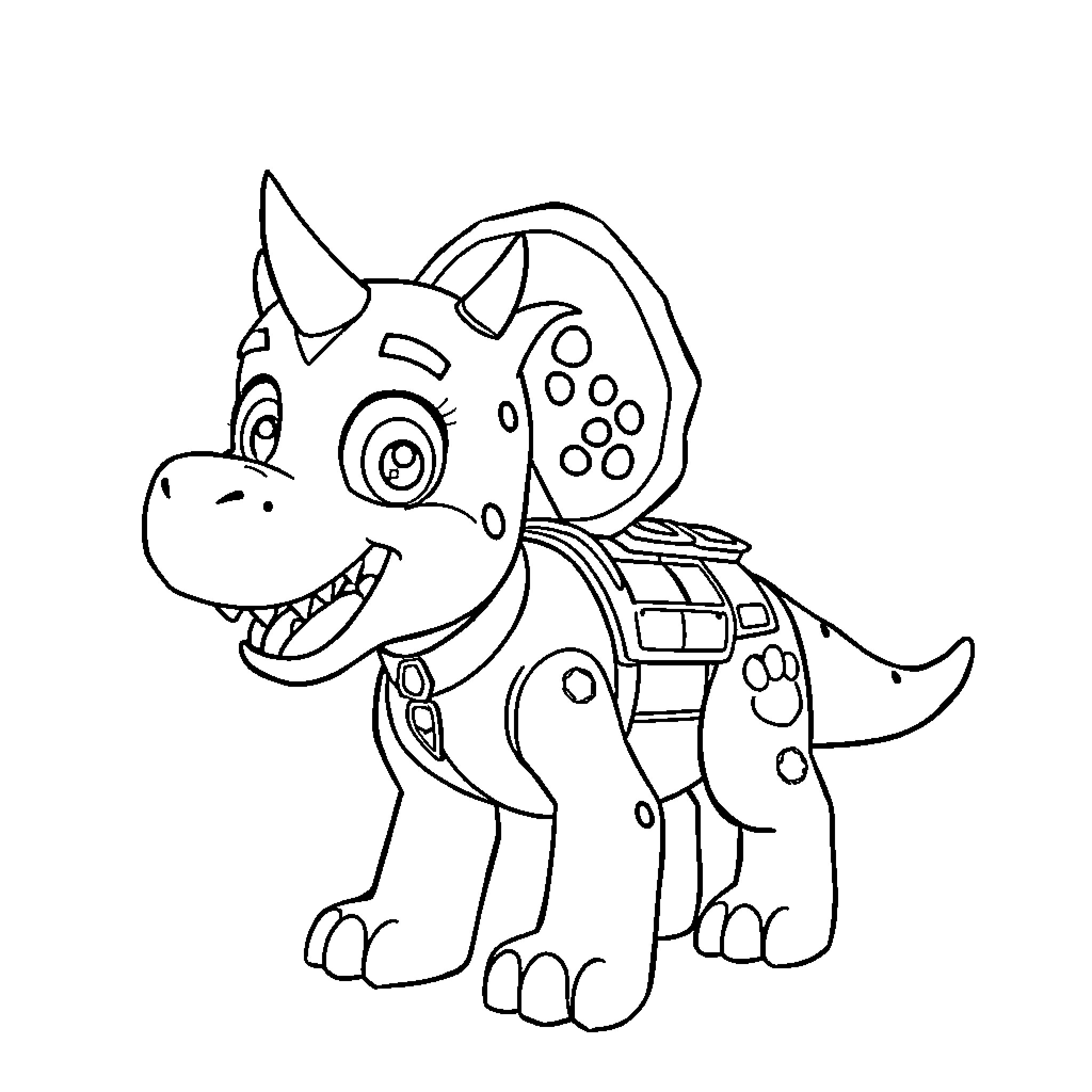 Character Robot Dinosaur with Mechanical Details Coloring Page (free black-and-white line drawing printable PDF for all, from beginners to advanced learners, including children, teens, adults, and seniors)