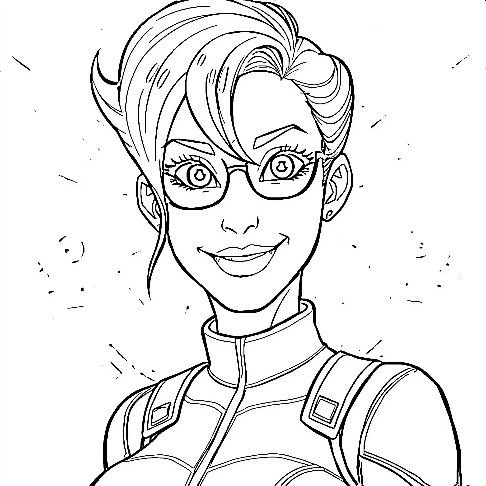 Gwen Tennyson in heroic stance with determined expression Coloring Page (free black-and-white line drawing printable PDF for all, from beginners to advanced learners, including children, teens, adults, and seniors)