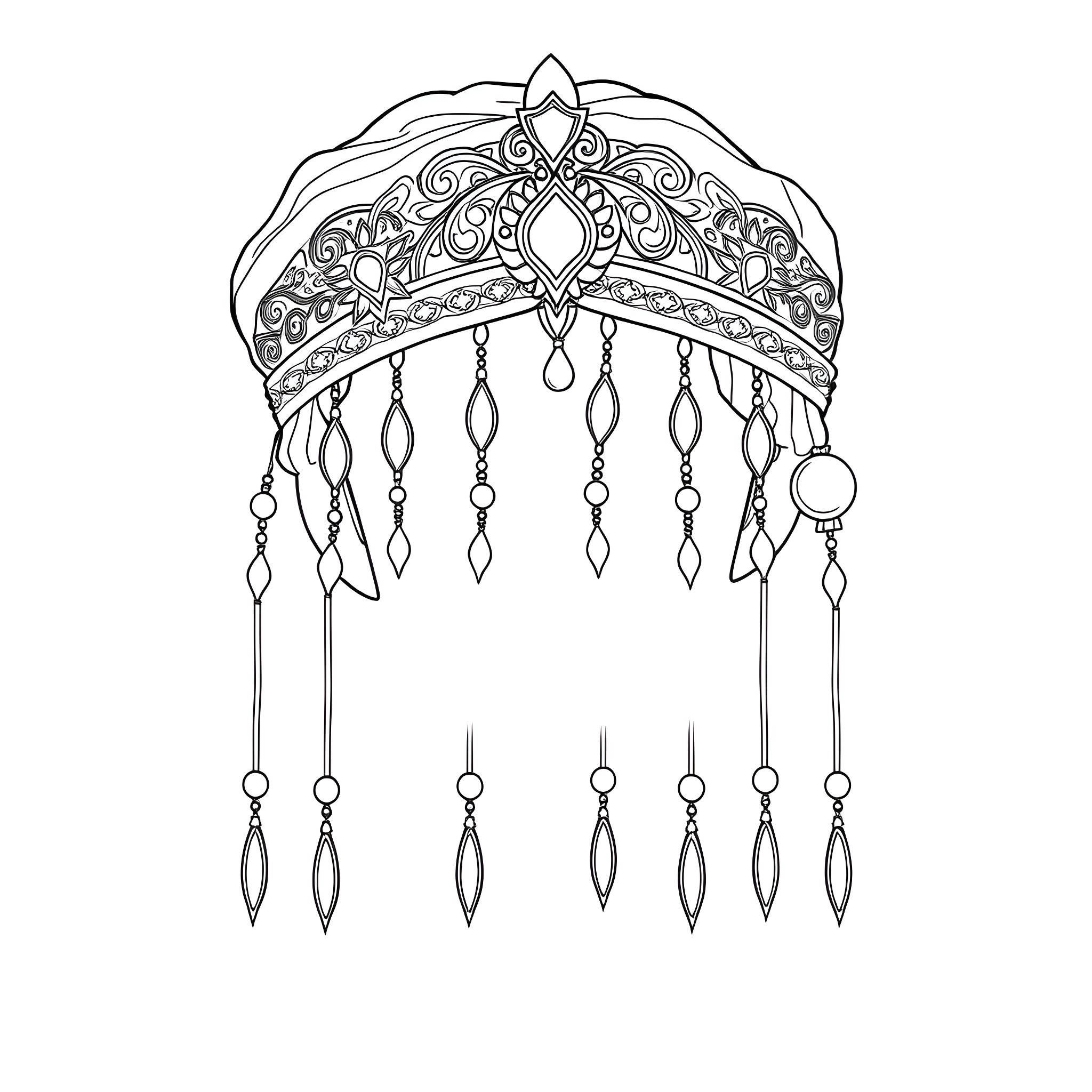 Aladdin's Ornate Headpiece Coloring Page (free black-and-white line drawing printable PDF for all, from beginners to advanced learners, including children, teens, adults, and seniors)