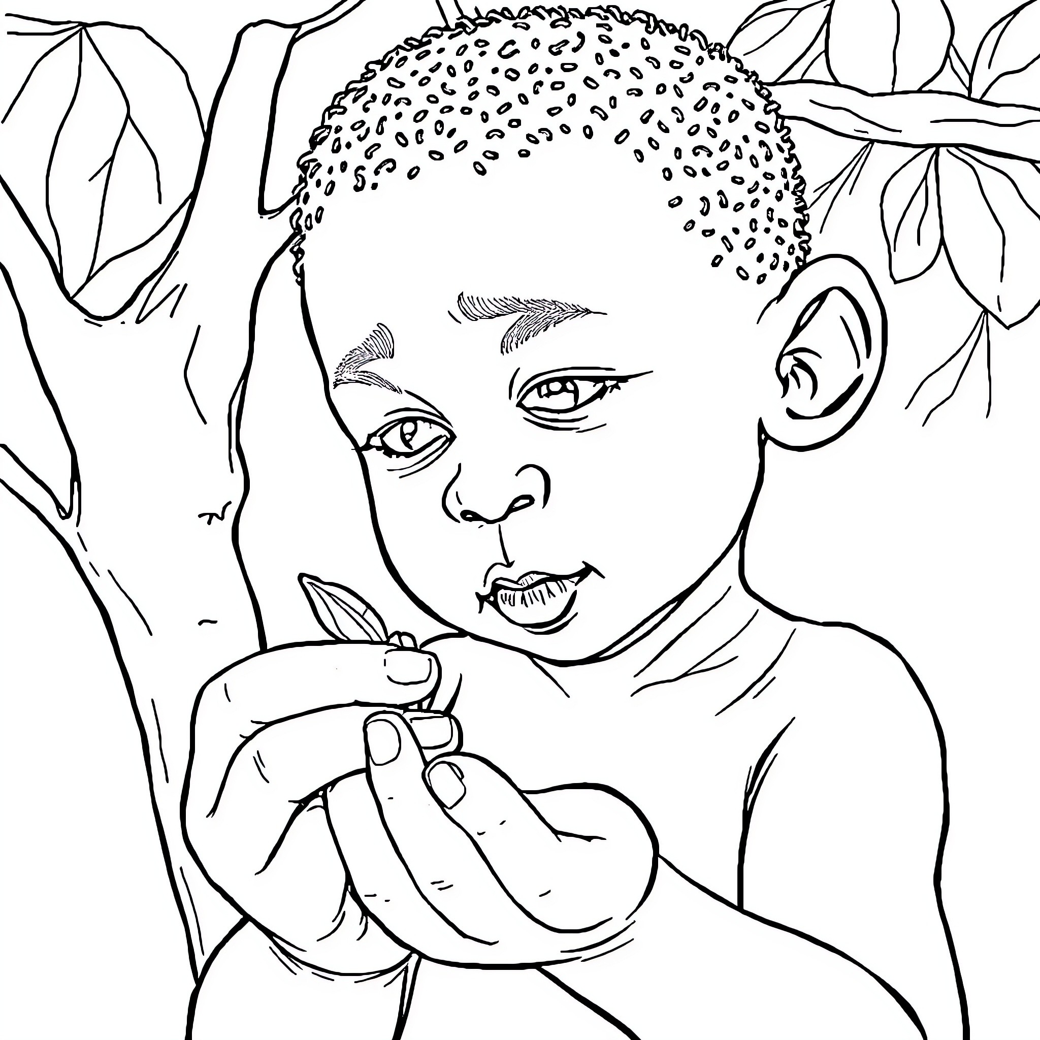 Sipho's Curious Gaze Coloring Page (free black-and-white line drawing printable PDF for all, from beginners to advanced learners, including children, teens, adults, and seniors)