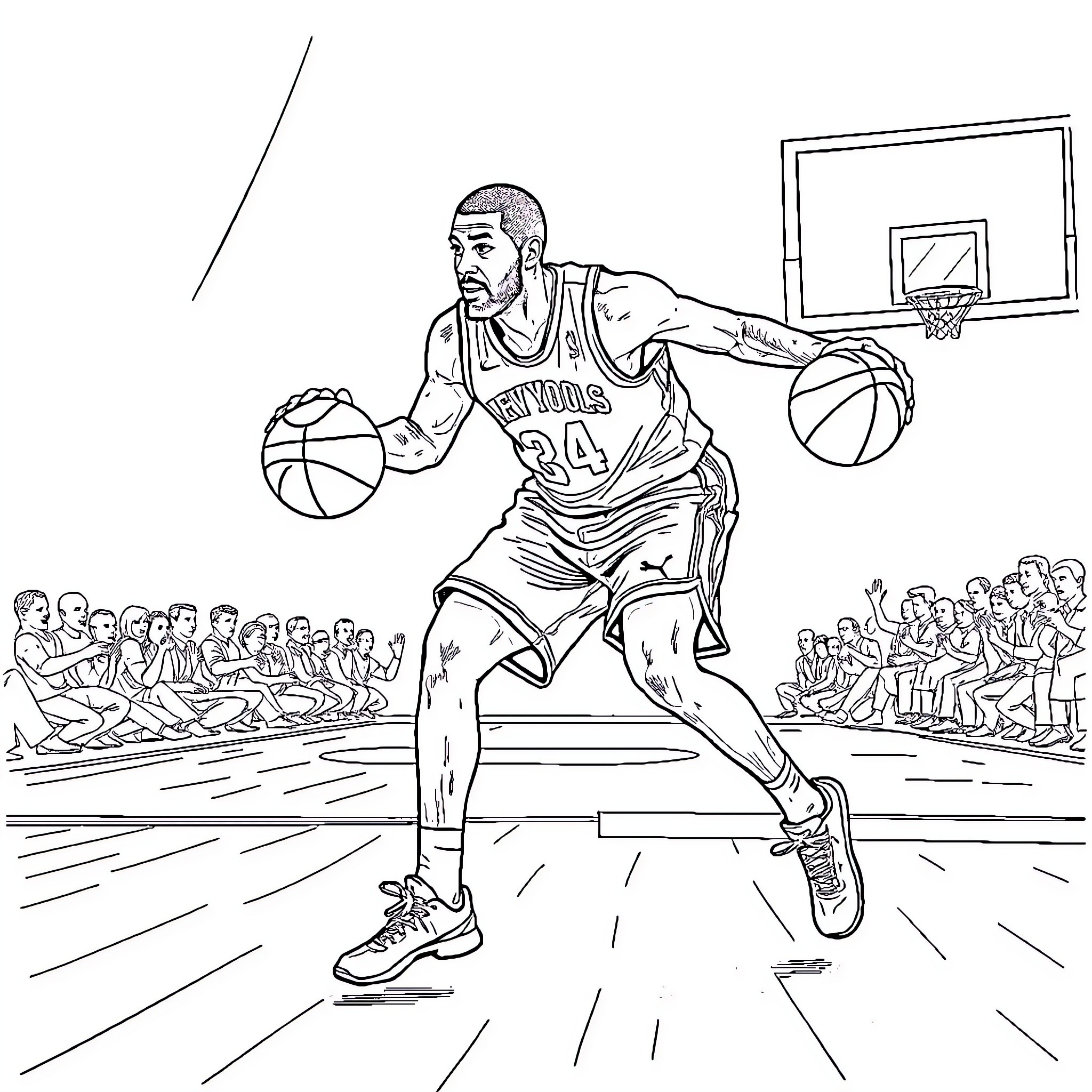 Jason Williams in action on the basketball court Coloring Page (free black-and-white line drawing printable PDF for all, from beginners to advanced learners, including children, teens, adults, and seniors)