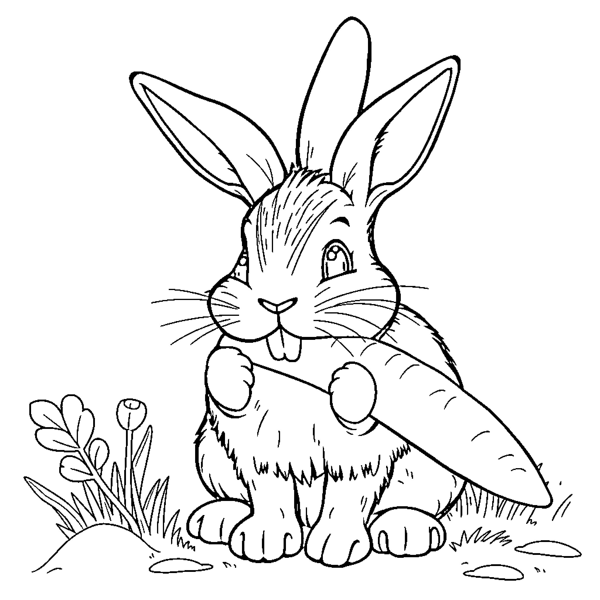 Rabbit enjoying the outdoors in nature Coloring Page (free black-and-white line drawing printable PDF for all, from beginners to advanced learners, including children, teens, adults, and seniors)