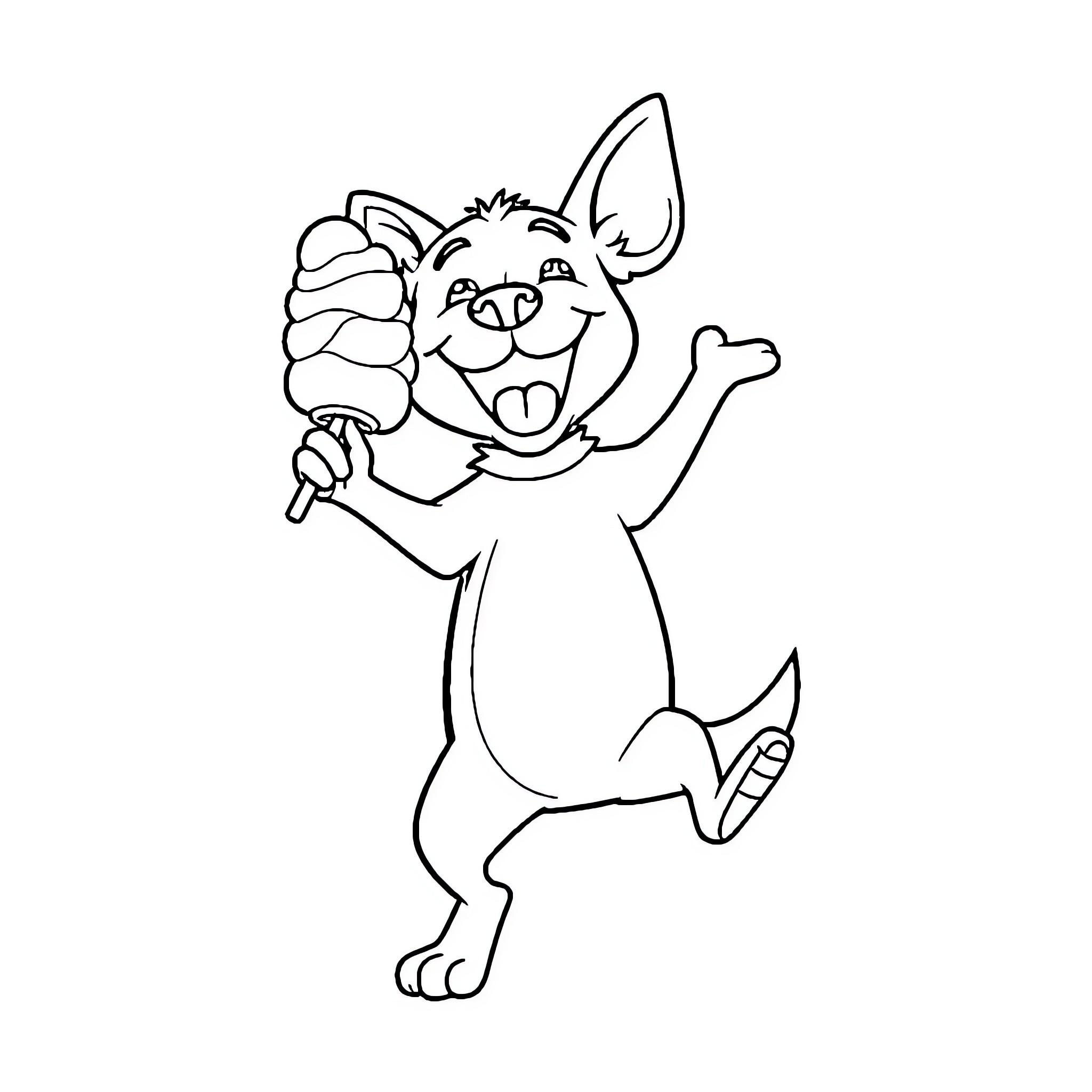 Dog happily holding a microphone Coloring Page (free black-and-white line drawing printable PDF for all, from beginners to advanced learners, including children, teens, adults, and seniors)