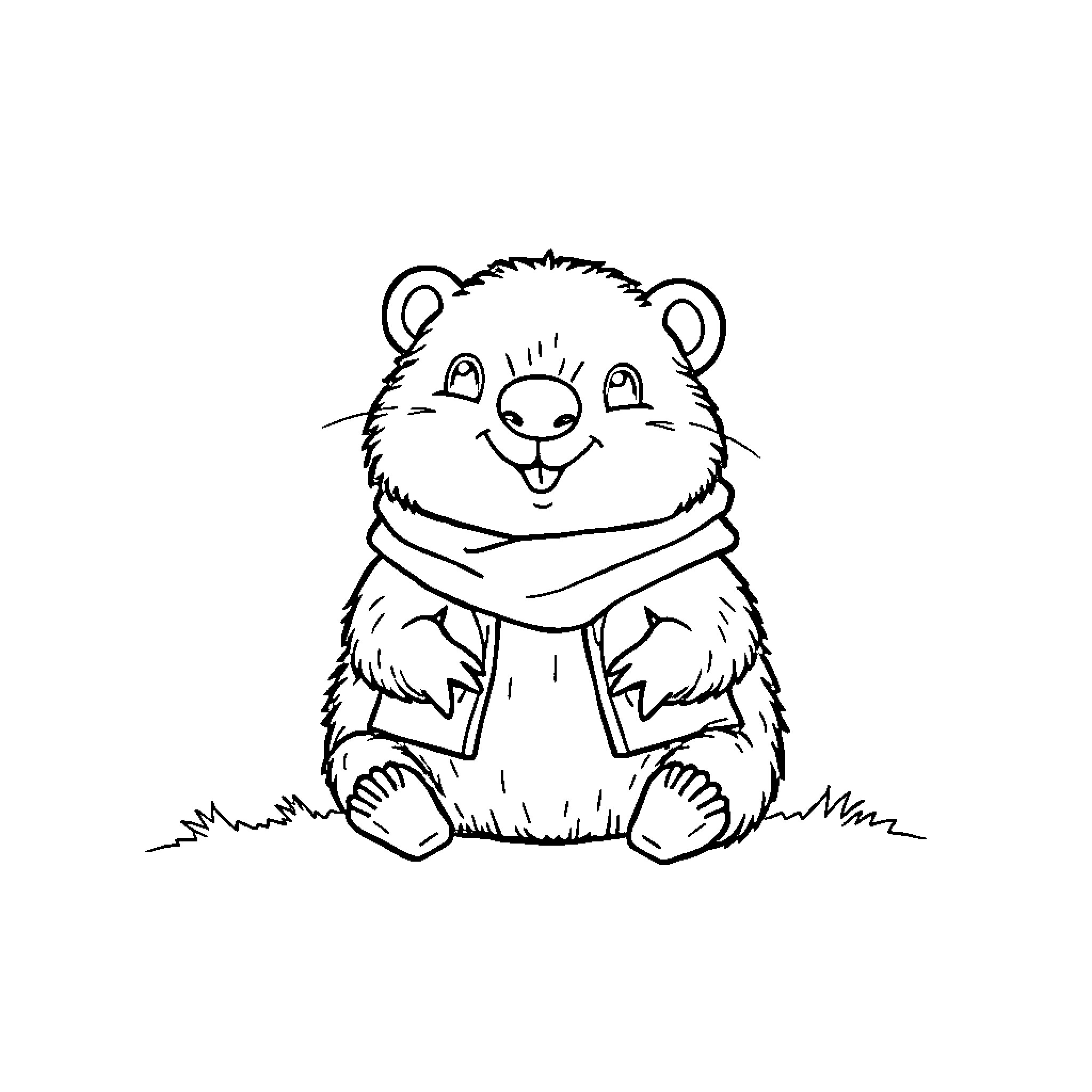 Mole bundled up in a cozy scarf Coloring Page (free black-and-white line drawing printable PDF for all, from beginners to advanced learners, including children, teens, adults, and seniors)