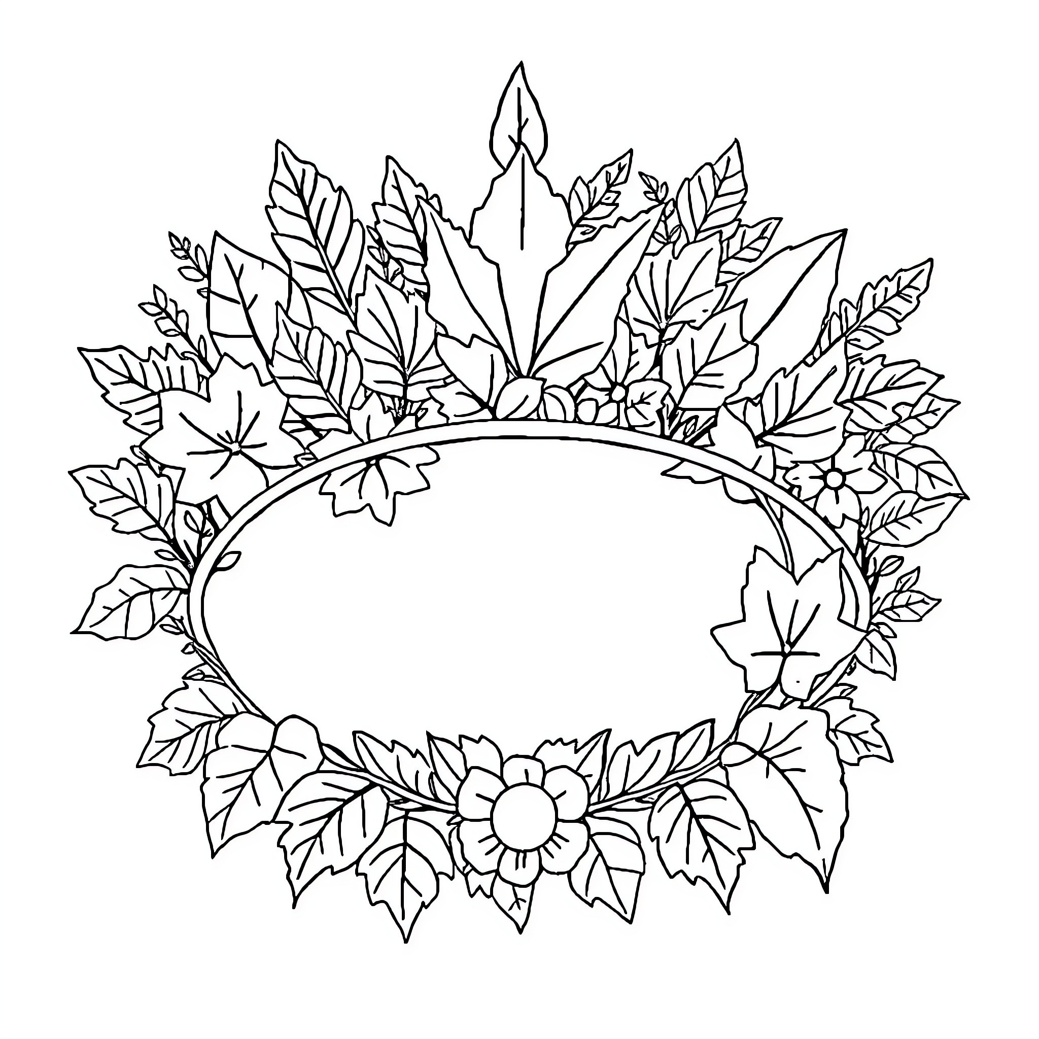 Crown of Autumn Leaves Coloring Page (free black-and-white line drawing printable PDF for all, from beginners to advanced learners, including children, teens, adults, and seniors)