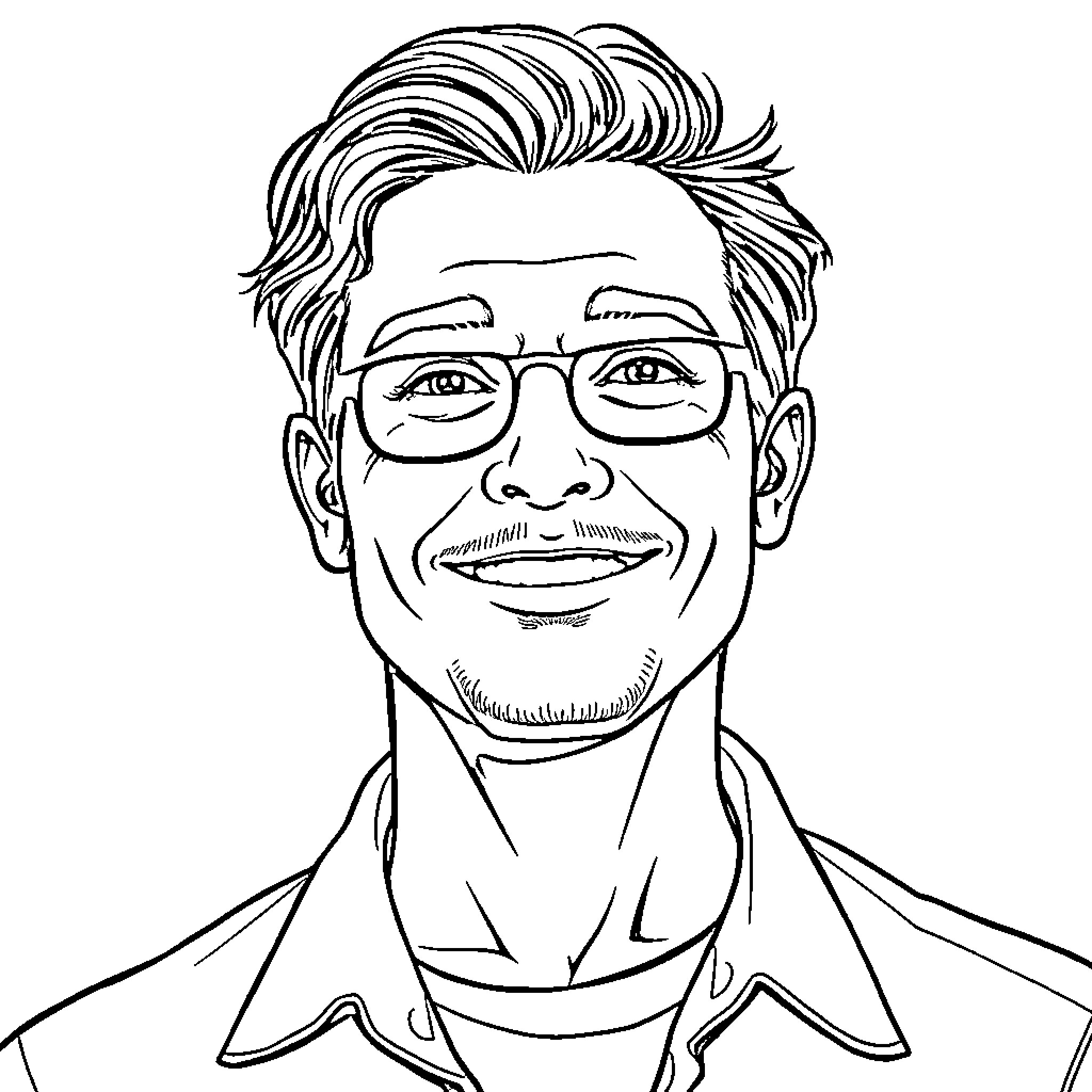 Adult with glasses and friendly expression Coloring Page (free black-and-white line drawing printable PDF for all, from beginners to advanced learners, including children, teens, adults, and seniors)