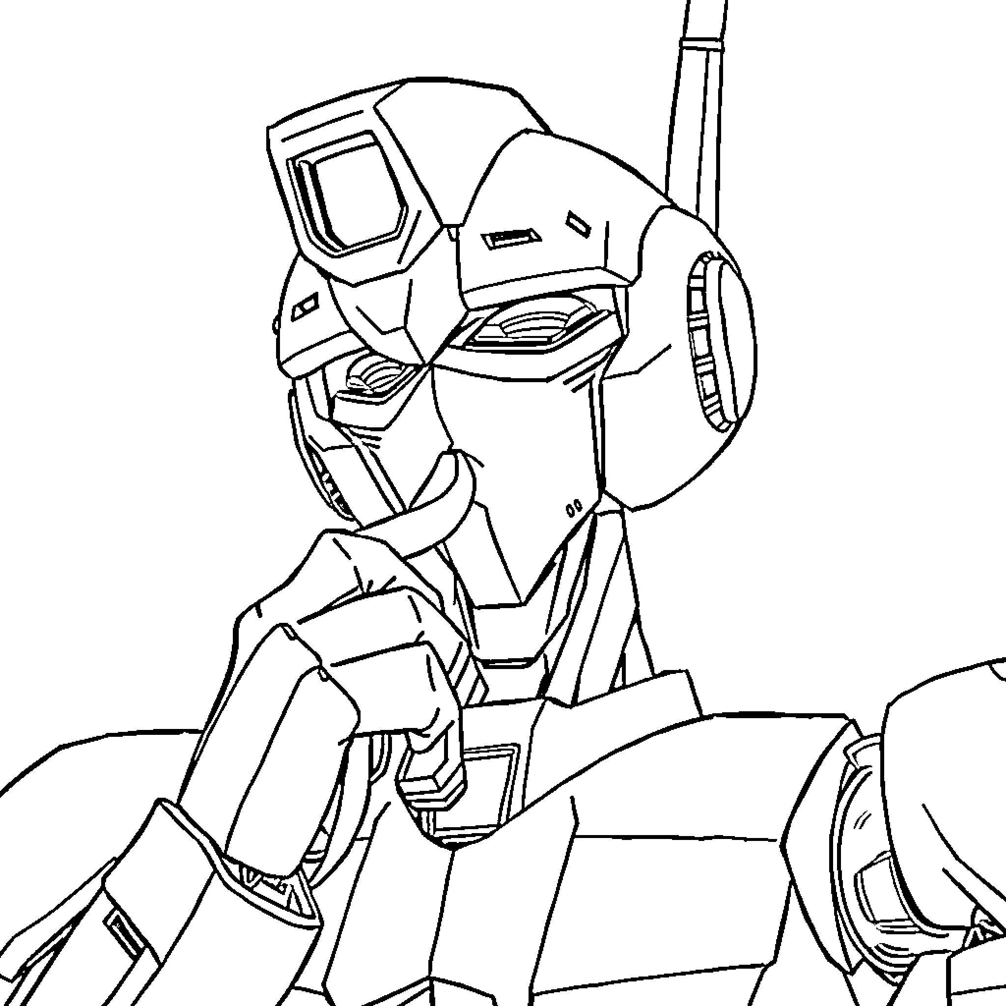 Evangelion - Mechanical Titan's Stoic Pose Coloring Page (free black-and-white line drawing printable PDF for all, from beginners to advanced learners, including children, teens, adults, and seniors)