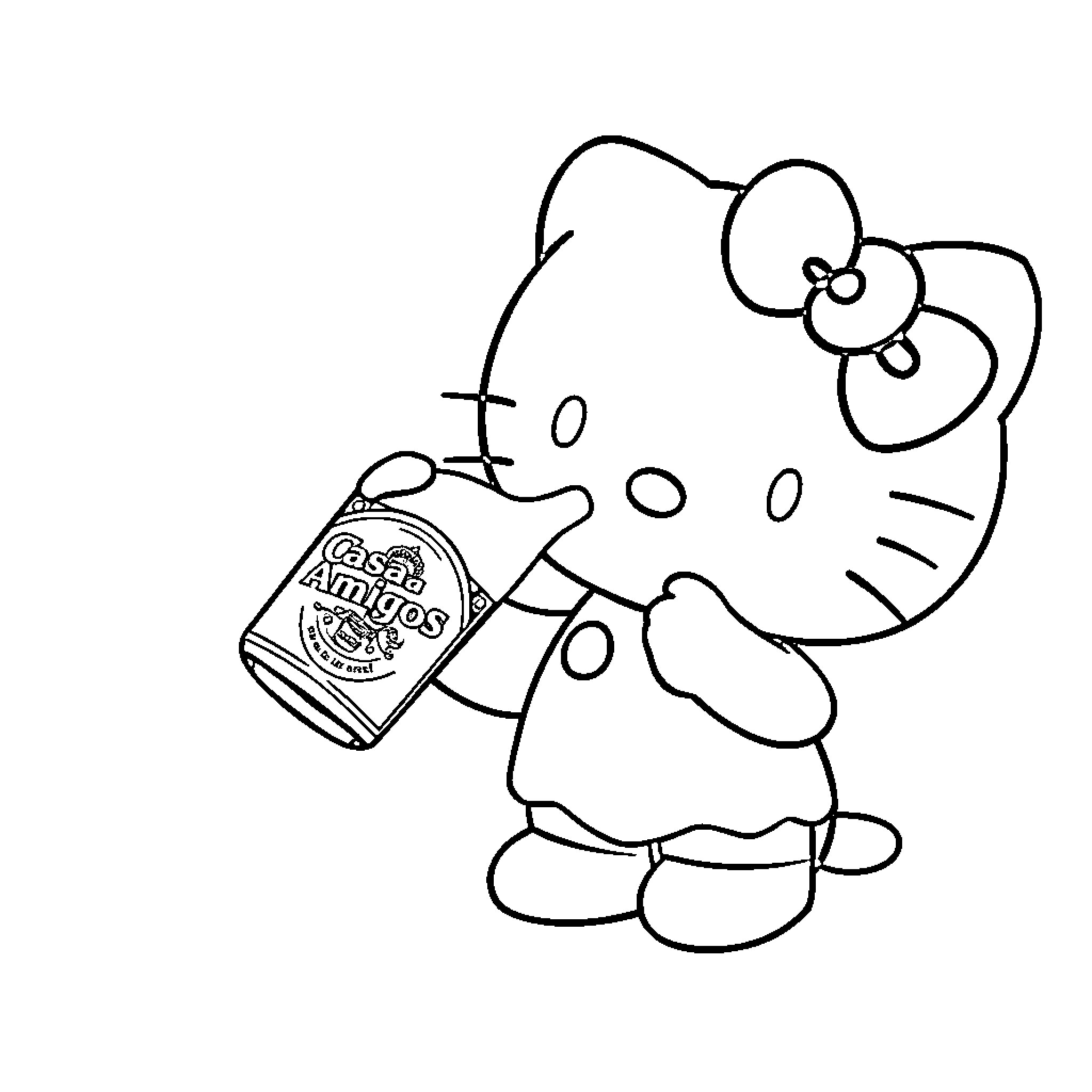 Hello Kitty playing with bubbles Coloring Page (free black-and-white line drawing printable PDF for all, from beginners to advanced learners, including children, teens, adults, and seniors)