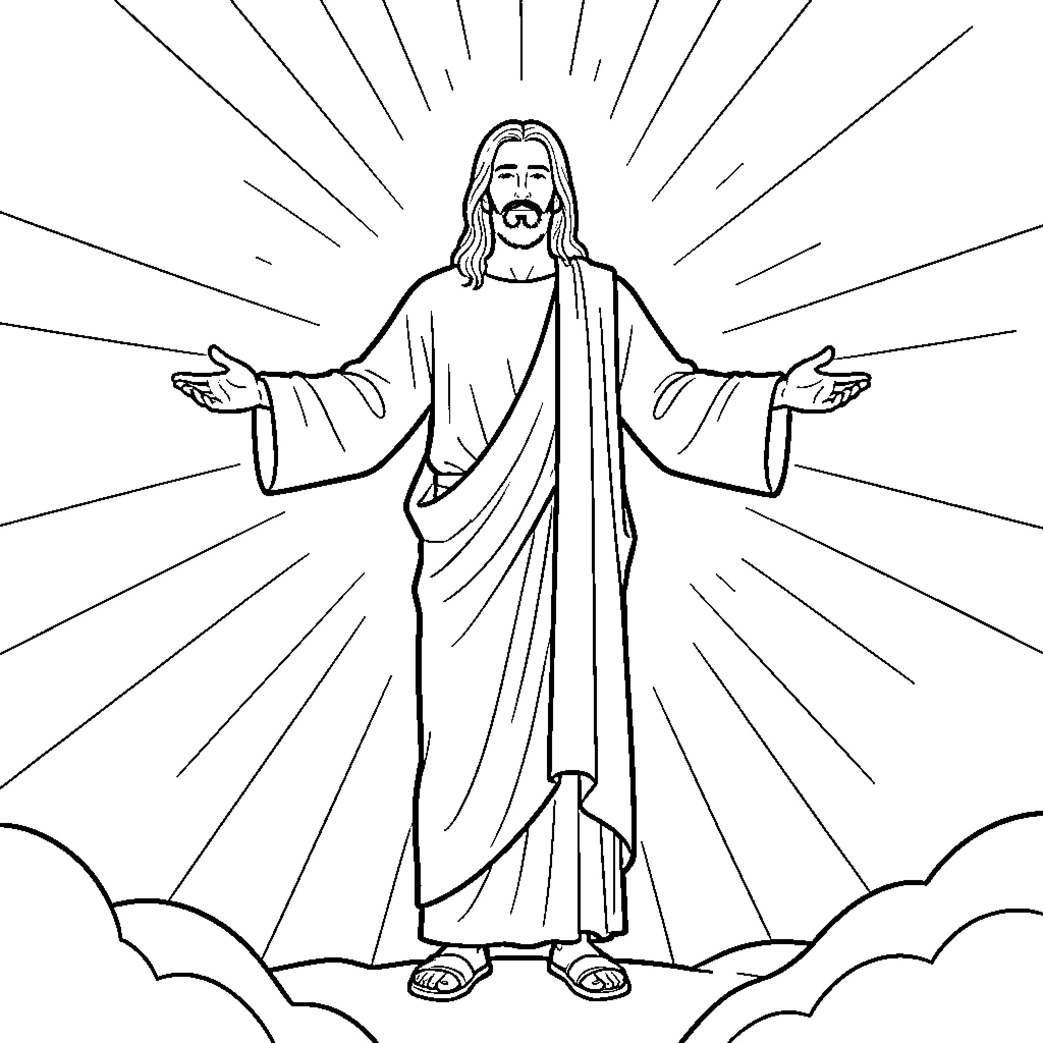 Jesus, the Savior, in Glorious Radiance Coloring Page (free black-and-white line drawing printable PDF for all, from beginners to advanced learners, including children, teens, adults, and seniors)