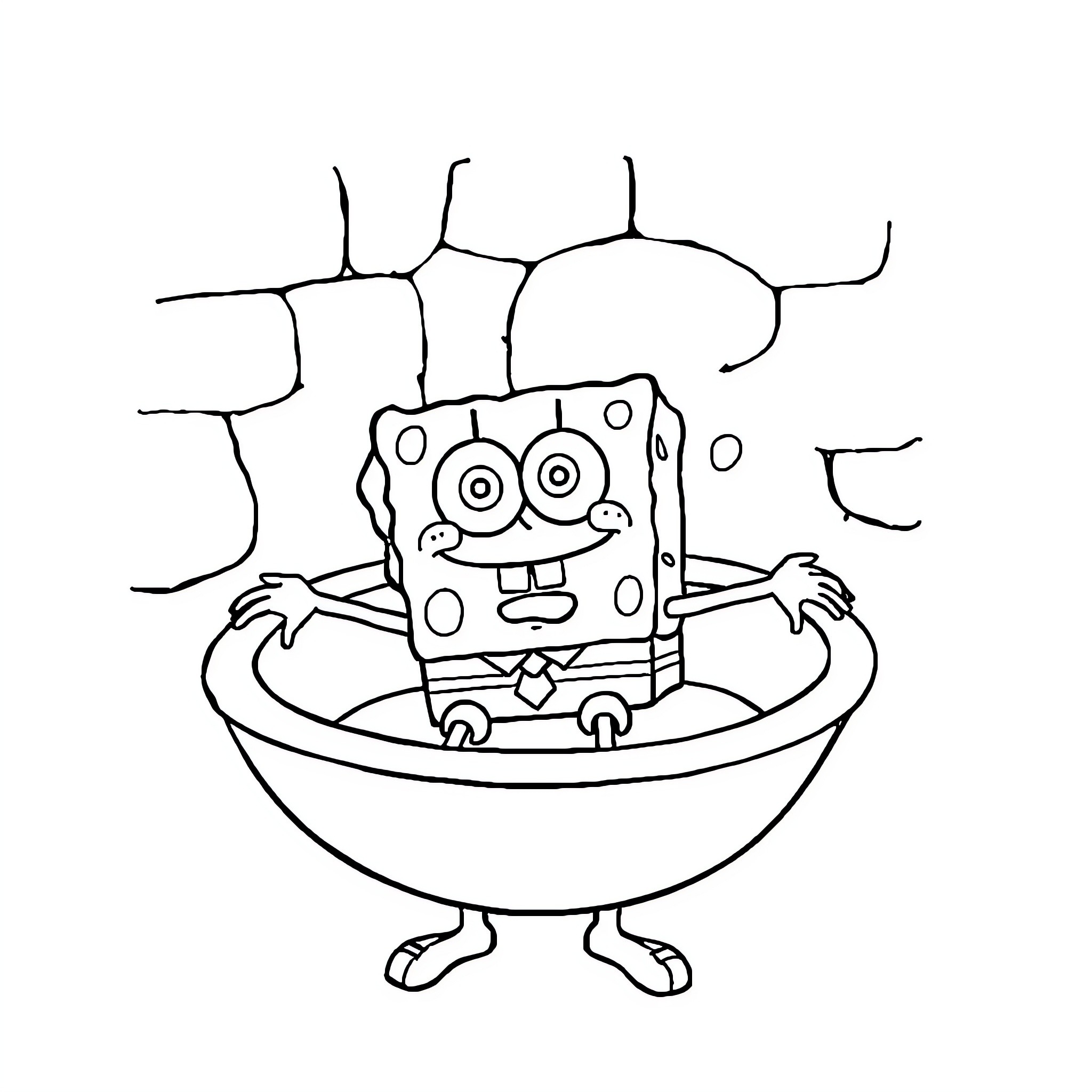Bob esponja enjoying a bubble bath Coloring Page (free black-and-white line drawing printable PDF for all, from beginners to advanced learners, including children, teens, adults, and seniors)